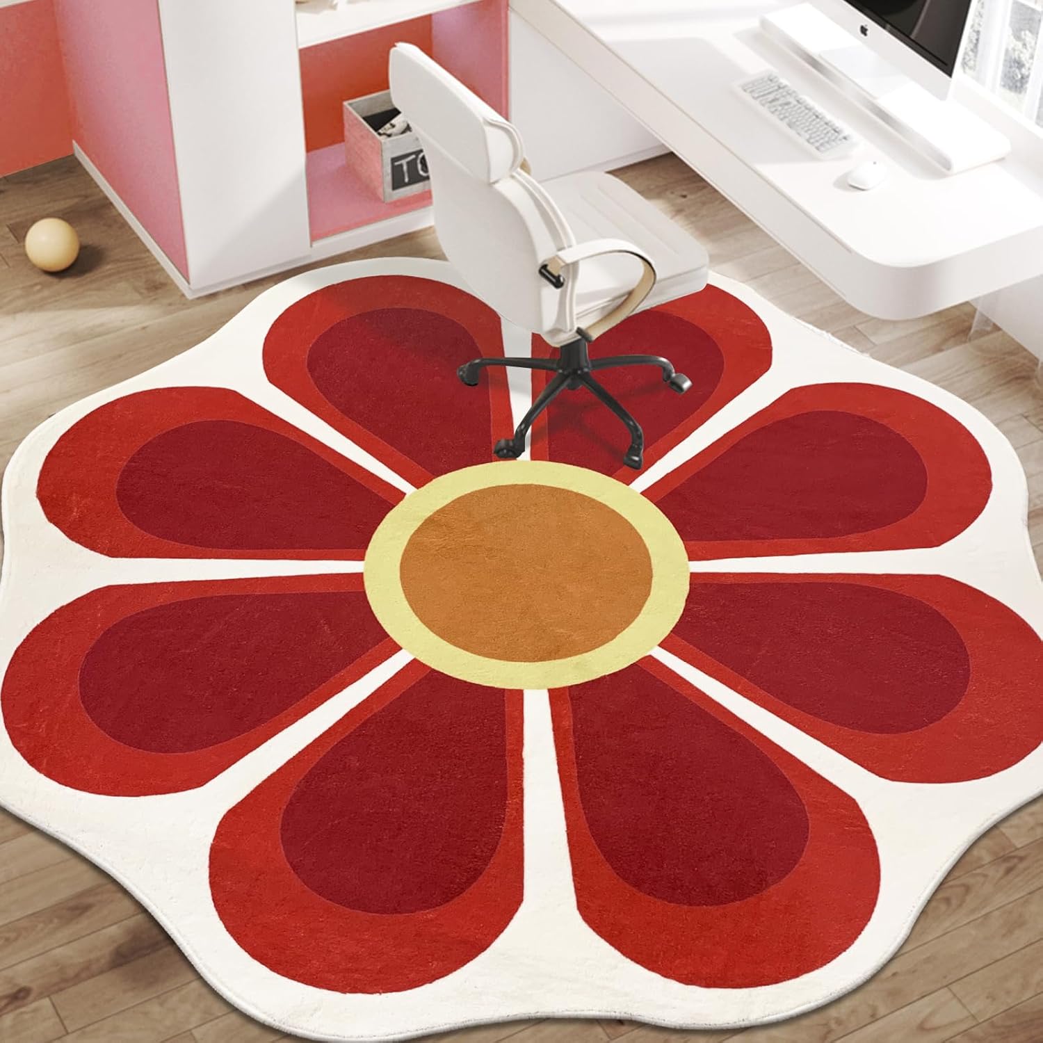 USTIDE Alfombra redonda grande de 63 pulgadas, alfombra circular floral para sala de estar, dormitorio, lavable, suave, alfombra roja para