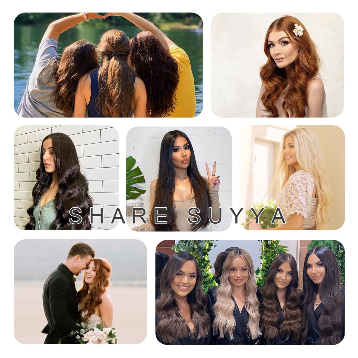 SUYYA Extensiones de cabello humano real con pinzas, 12 pulgadas, 3.53 onzas, 7 piezas de extensiones de cabello humano con clip, color negro