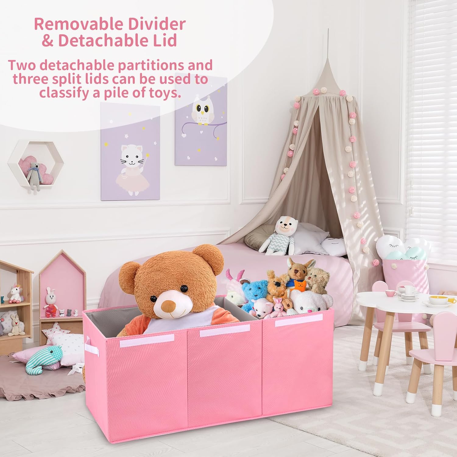 Fixwal Organizador de almacenamiento de juguetes para niñas, caja de juguetes extra grande para niños, divisor plegable y extraíble para guardería,