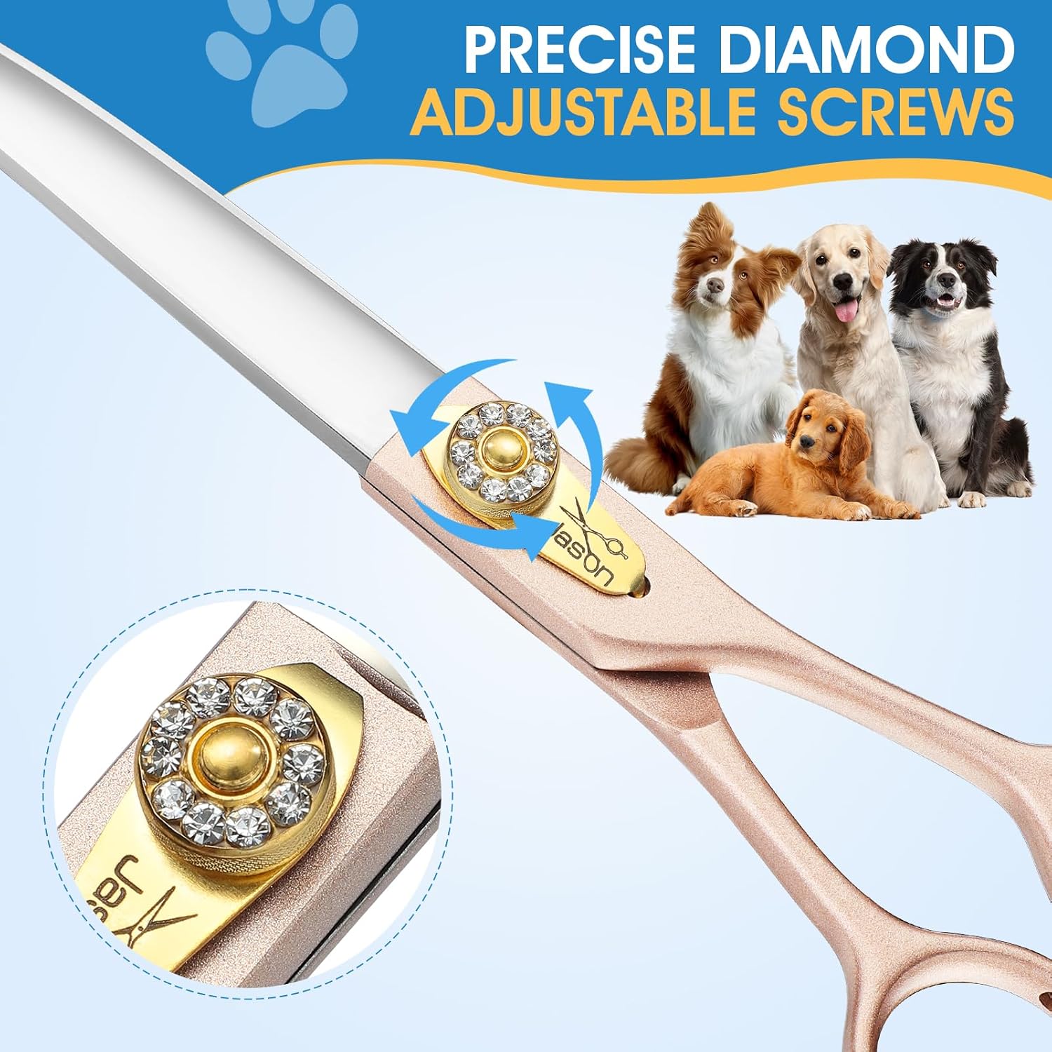 JASON Tijeras de aseo para perros de 7.5 pulgadas, tijeras curvadas profesionales con mango ergonómico, tijeras japonesas de acero inoxidable 440C