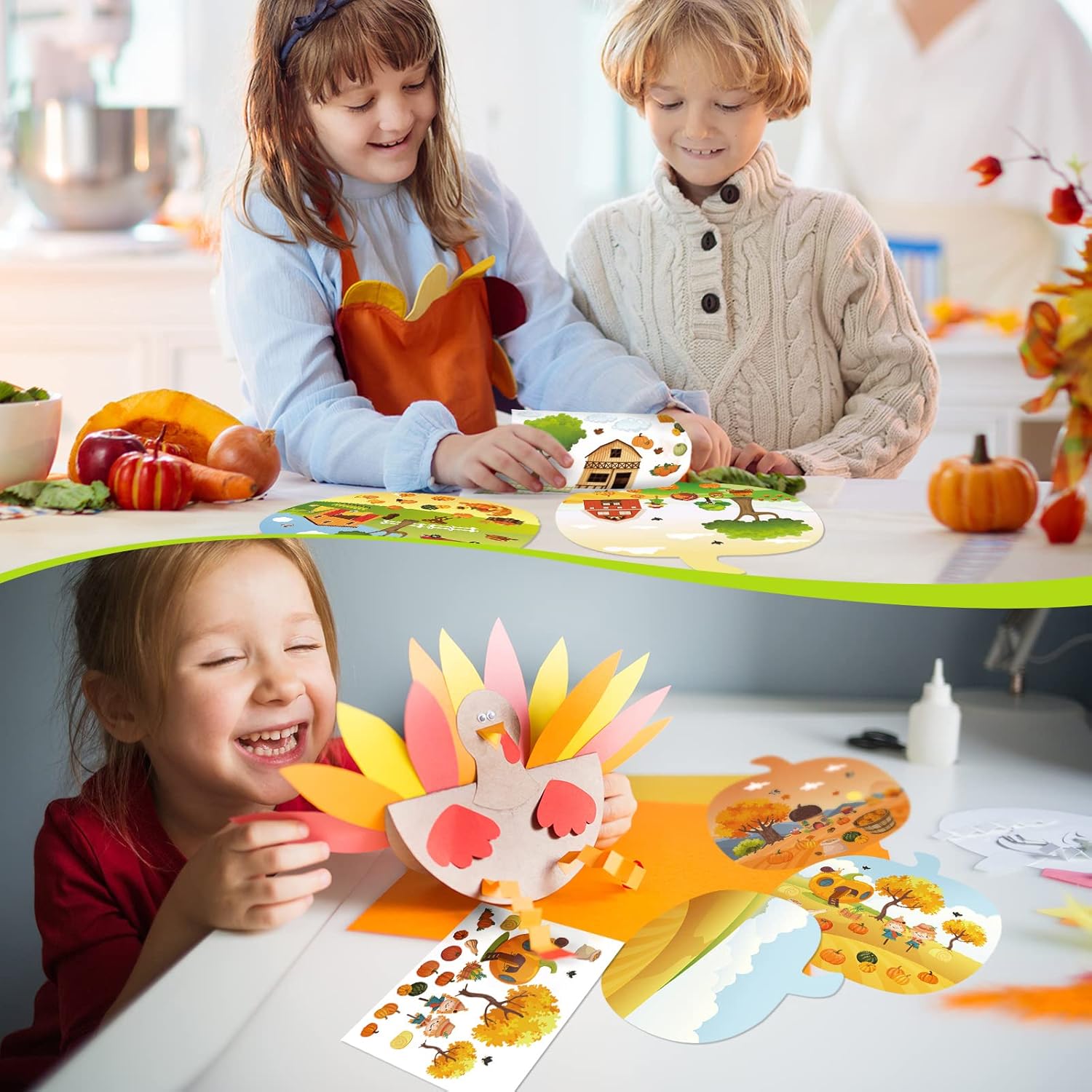 Spiareal 24 calcomanías de Acción de Gracias, otoño, otoño, escena para niños, haz una calcomanía con cartón de calabaza, tu propio espantapájaros,