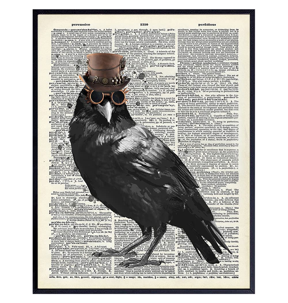 Edgar Allan Poe Gothic Steampunk Raven Wall Art LARGE 11×14 – Renaissance Hipster Dictionary Print for Gothic Home Decor – Spooky Gothic Living Room