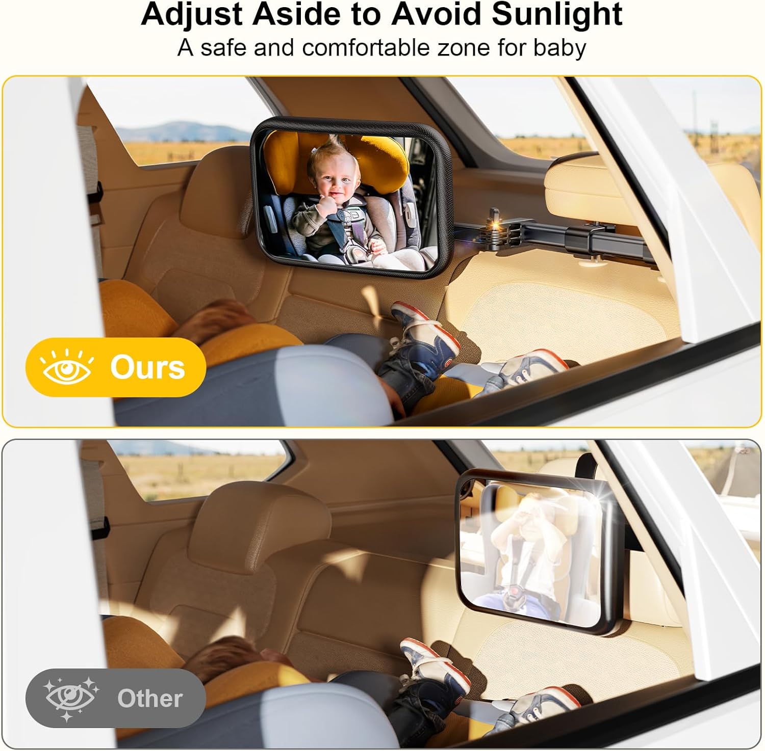 TAZENI Espejo de coche para bebé, espejo de coche elástico para bebé, espejo de bebé de cuidado de 360 para asiento trasero para asiento trasero