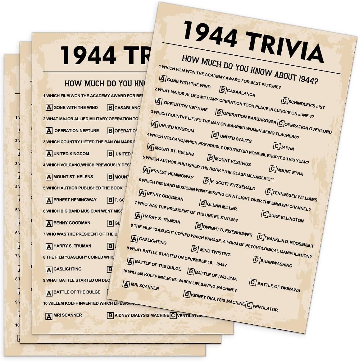 Juegos de fiesta de cumpleaños número 80, juegos de trivia de 1943, suministros de fiesta de cumpleaños para adultos, divertido juego de fiesta de