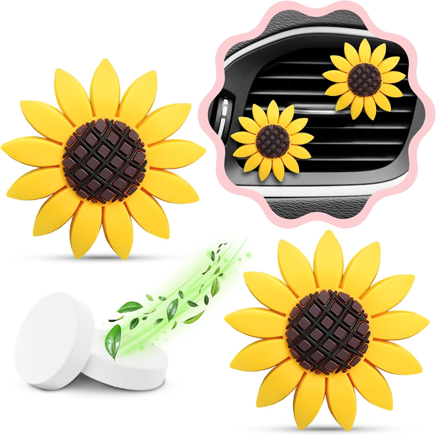 2 piezas de accesorios de girasol para automóvil, lindo ambientador de aire de girasol, clips de ventilación de aire, girasoles, decoraciones de