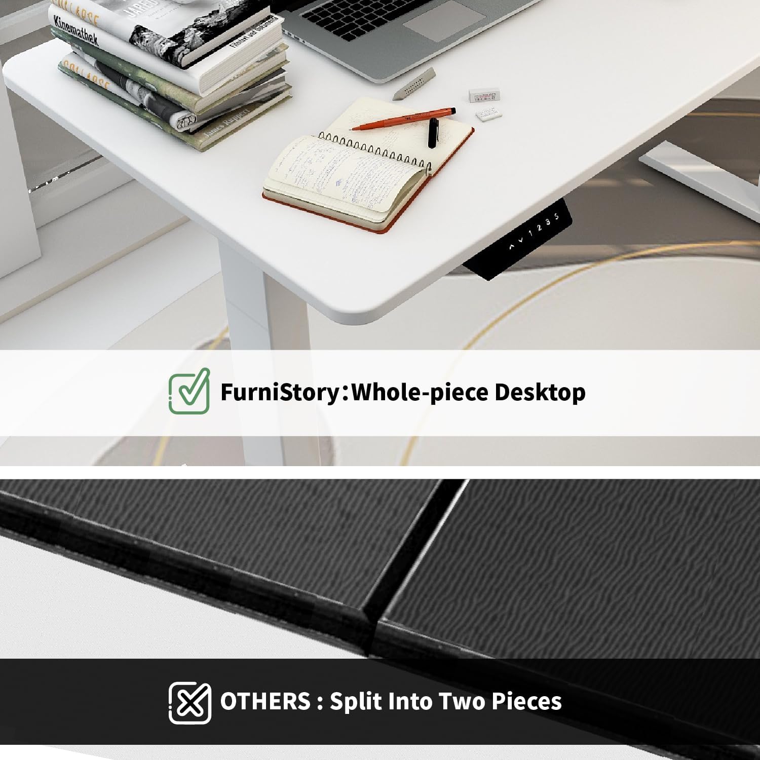 FurniStory Escritorio eléctrico de pie con tabla entera, escritorio de pie ajustable de 48 x 24 pulgadas, escritorio de oficina en casa con 3