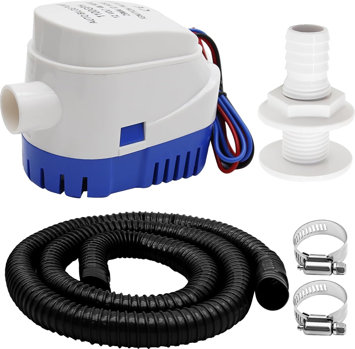 Kit de bomba de sentina universal para barco, bomba de sentina de 1100 gph, juego de plomería, abrazaderas de manguera a través del casco bomba