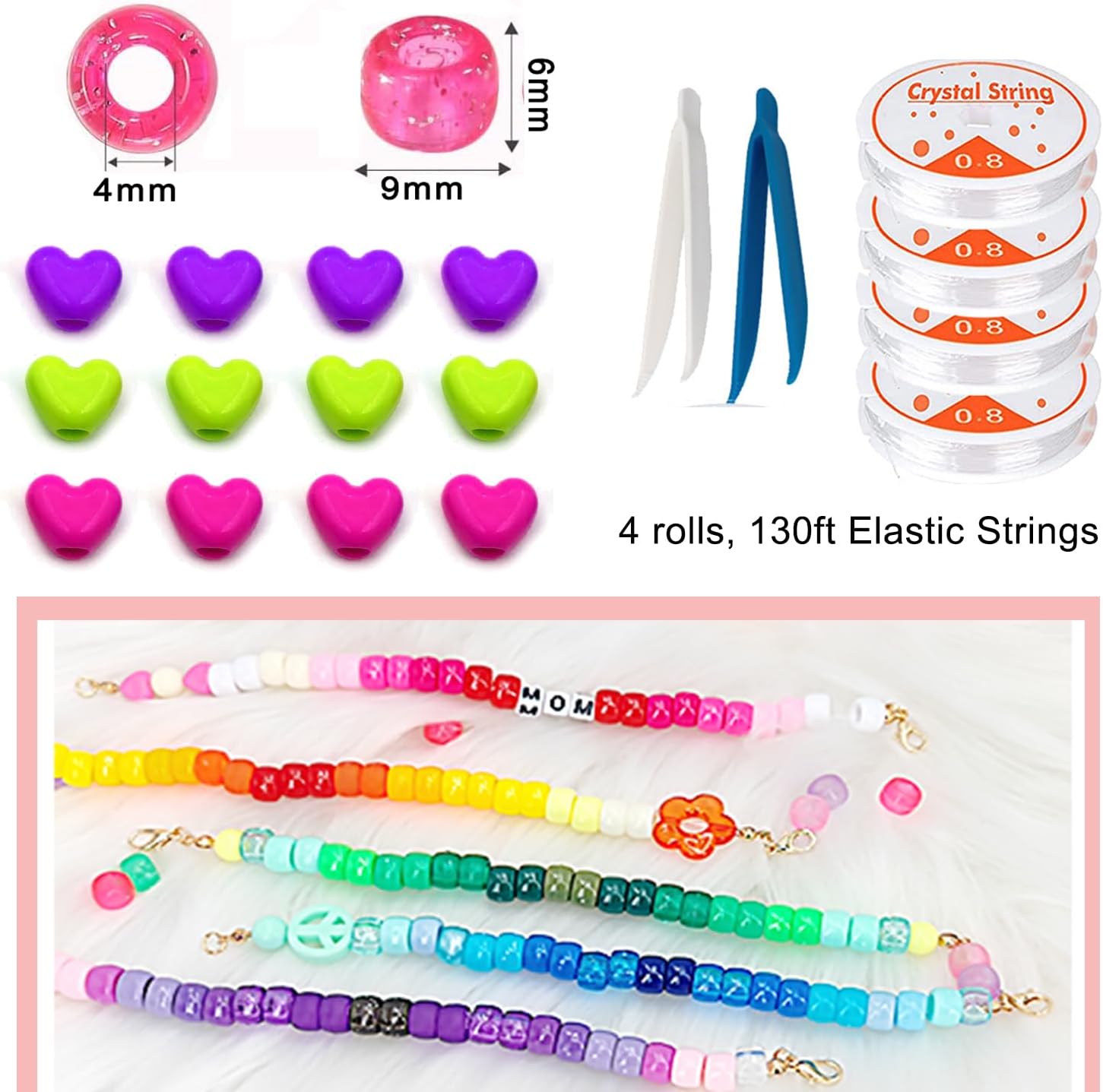 MIIIM Kit de pulsera Kandi de 3400 piezas, 48 colores, 2400 cuentas de pony arcoíris, 800 cuentas de letras, 150 cuentas de cara sonriente, cuentas