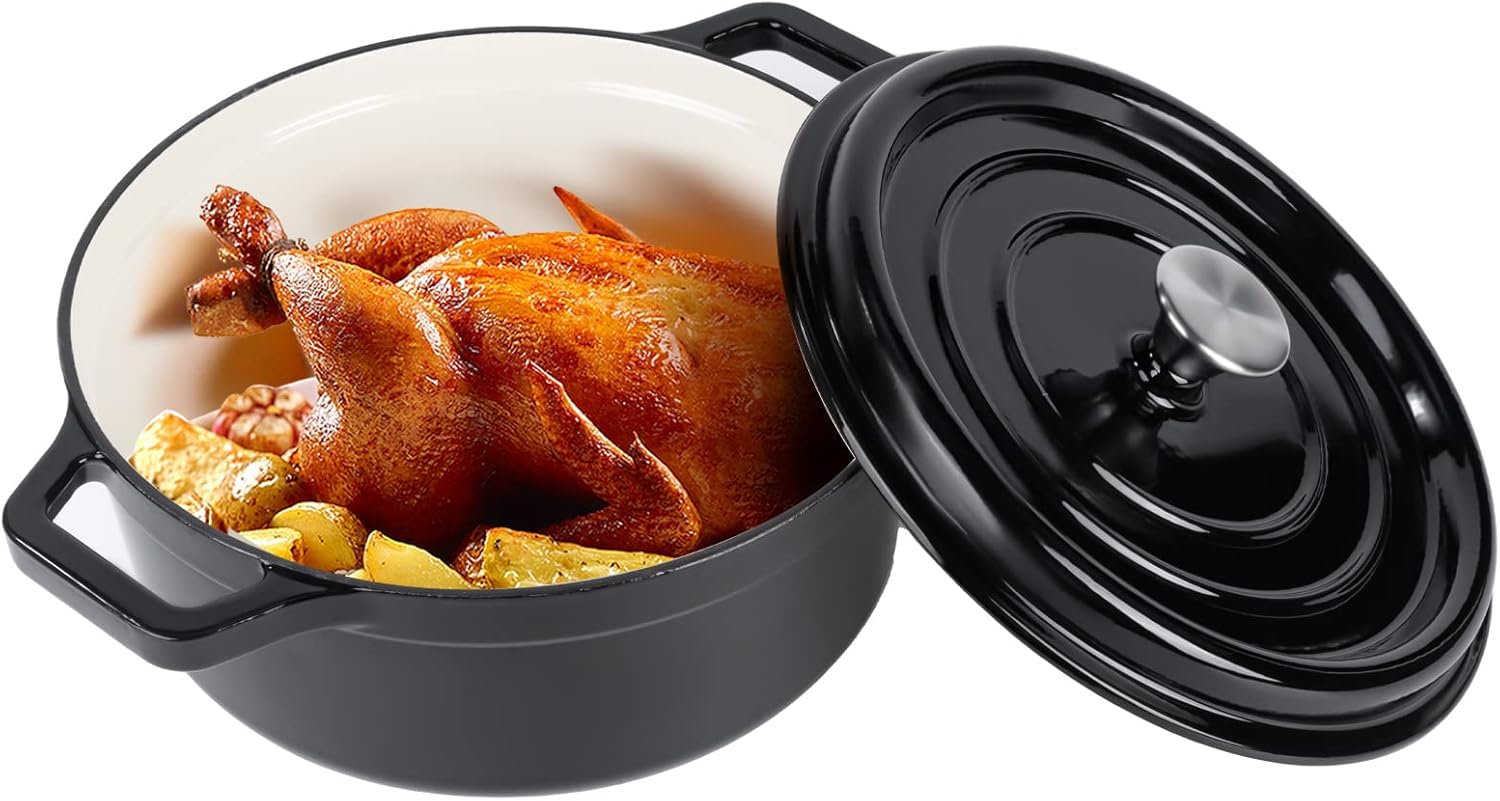 Olla holandesa esmaltada de 6.5 cuartos de galón con tapa, horno holandés de hierro fundido con doble asa para hornear pan, cocinar, utensilios de