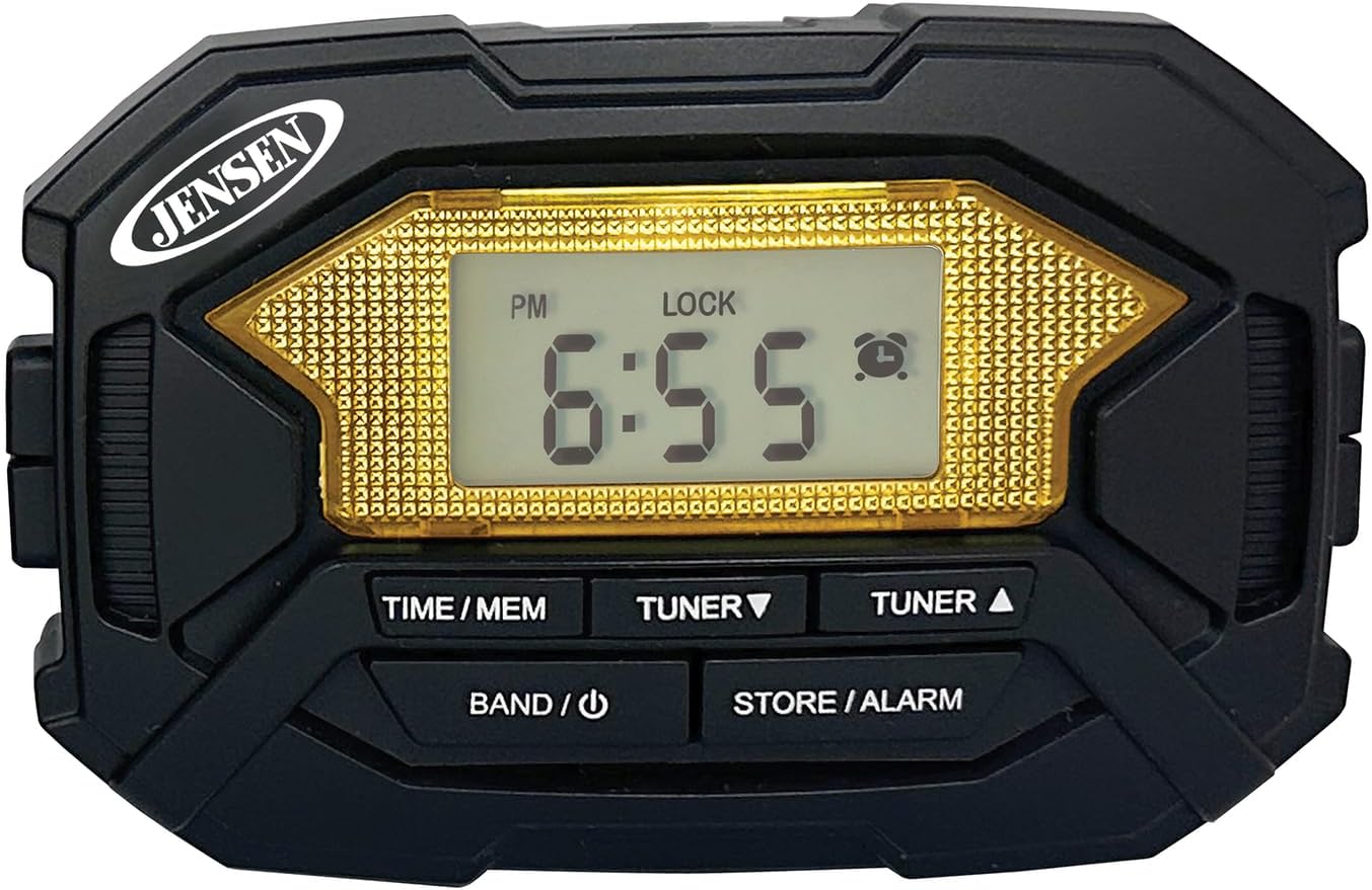 Jensen SAB-60 Brazalete Digital AMFM Radio Estéreo con Reloj y Auriculares, Negro, SAB-60