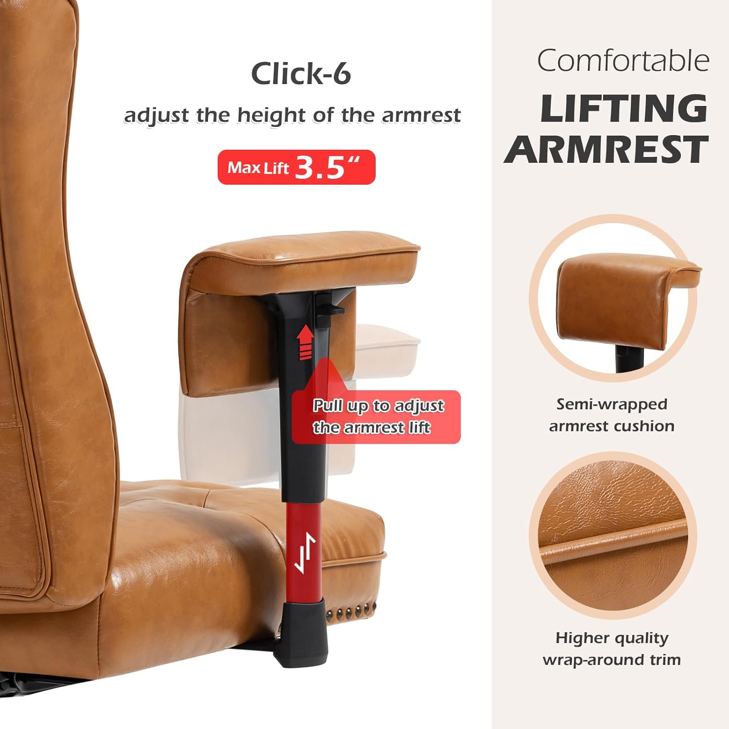 YAMASORO Silla de oficina ejecutiva ergonómica con altura ajustable, sillas de escritorio de oficina en casa, silla de trabajo giratoria de piel