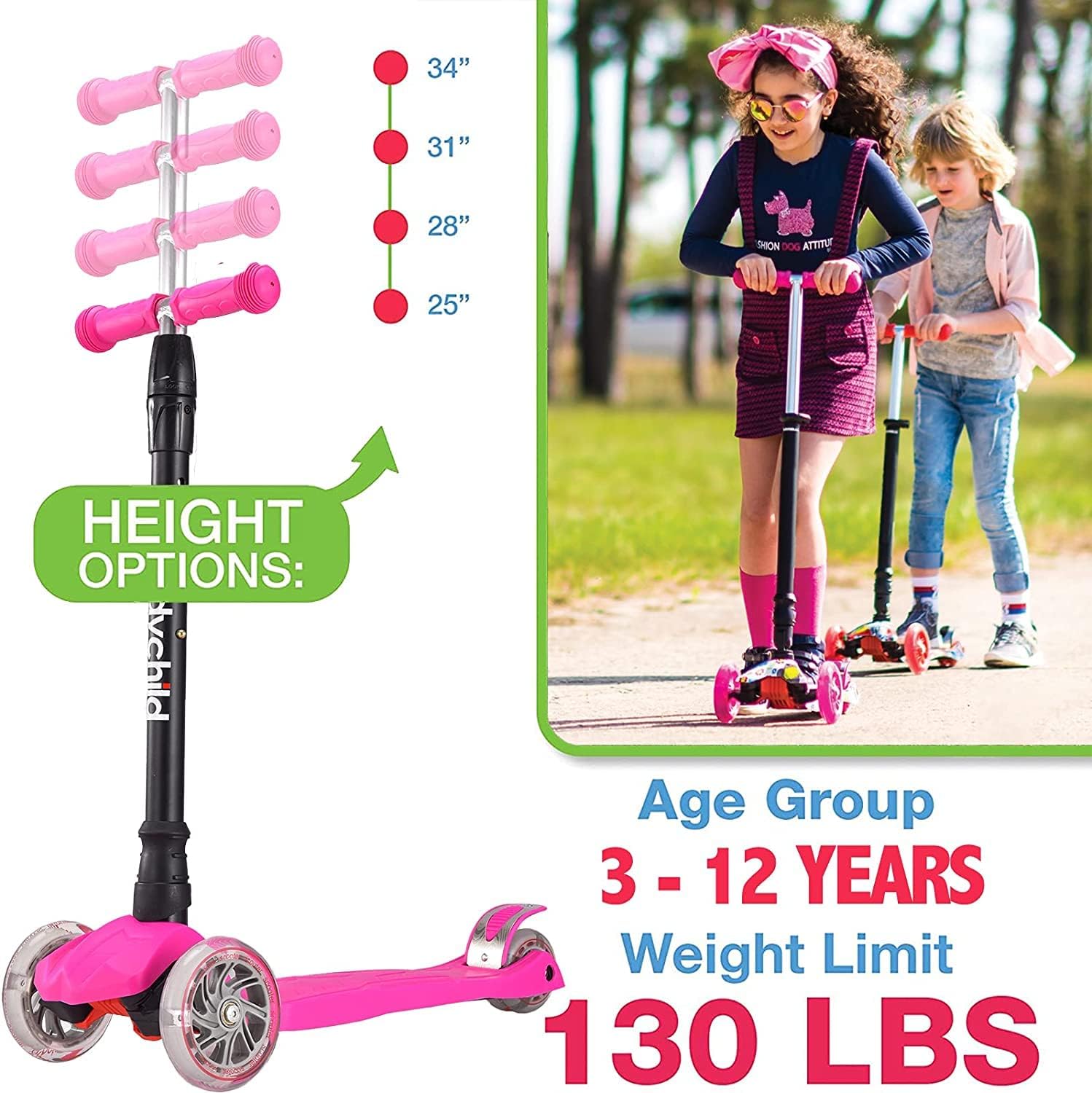 Patinete para niños, scooter de 3 ruedas para niños, juguete para niñosniños pequeños, altura ajustable, cubierta antideslizante, luces de rueda