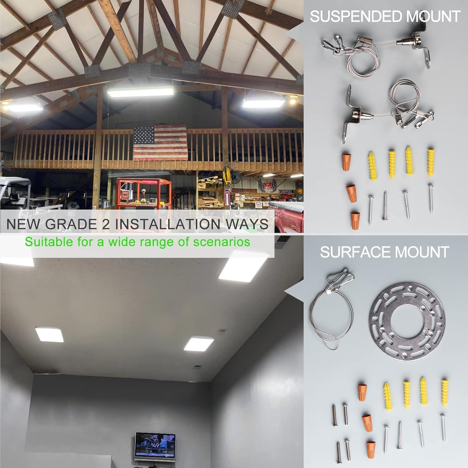 bulbeats Paquete de 2 luces LED para tienda de bahía alta, iluminación de área grande de 4 pies y 265 W 1060 W HPS equivalente Luz de día de 5000 K