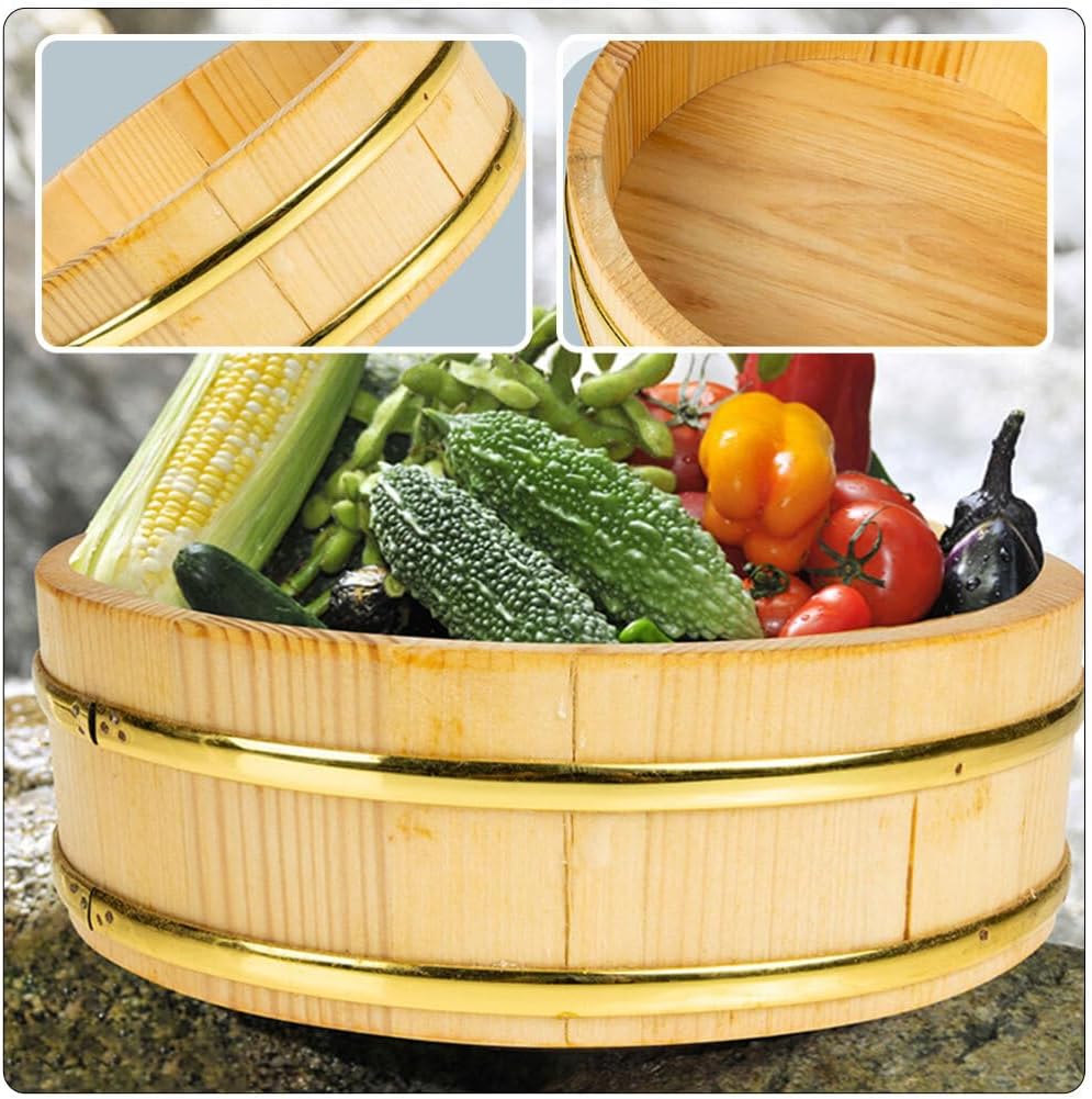 UPKOCH Cuenco de arroz de madera para sushi, tina de mezcla de arroz Hangiri Sushi Oke Barril de sushi de madera Cubo de almacenamiento de arroz