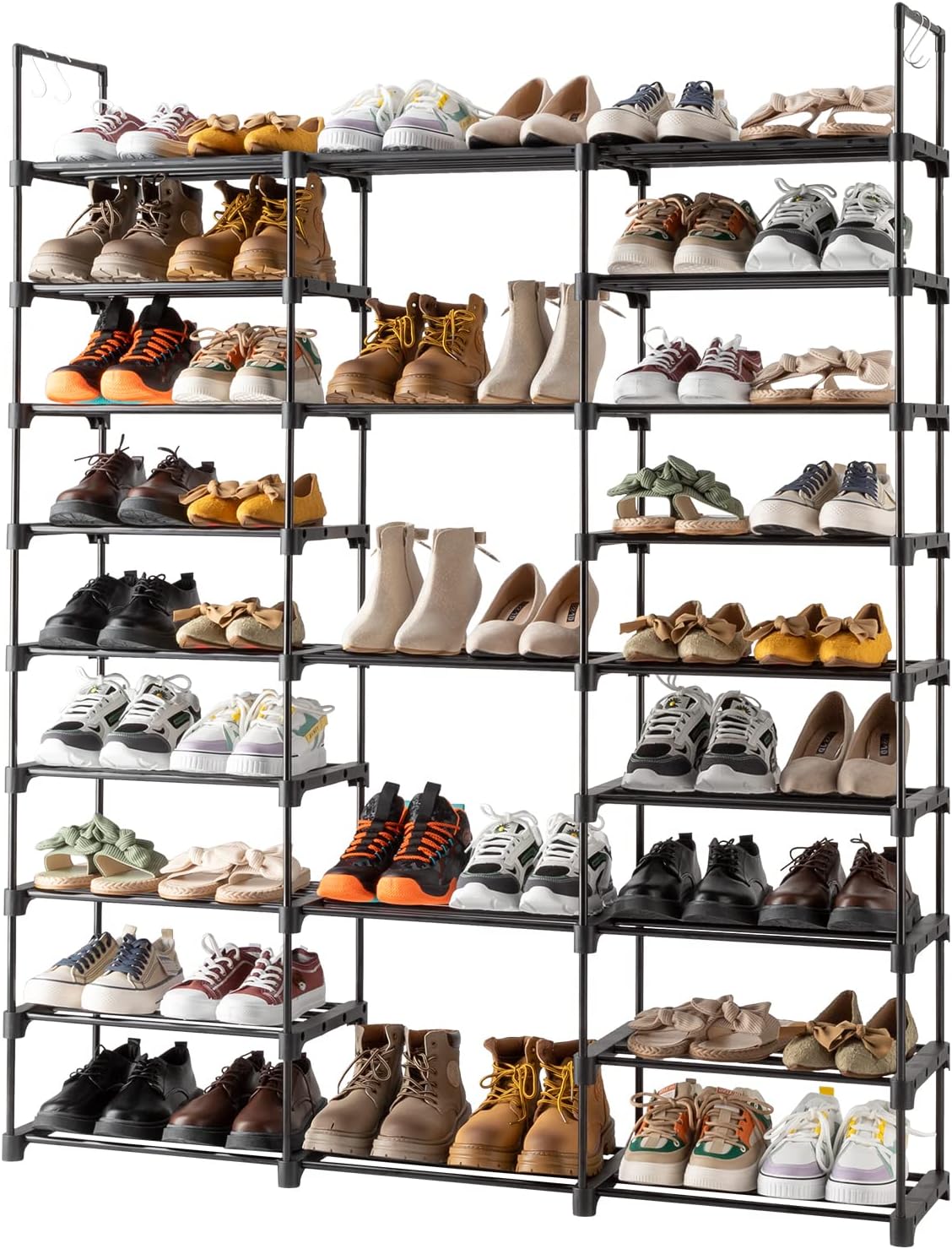 Zapatero alto de 9 niveles  Organizador de zapatos independiente  Organizadores grandes de metal para armarios y estantes de almacenamiento  Soporte
