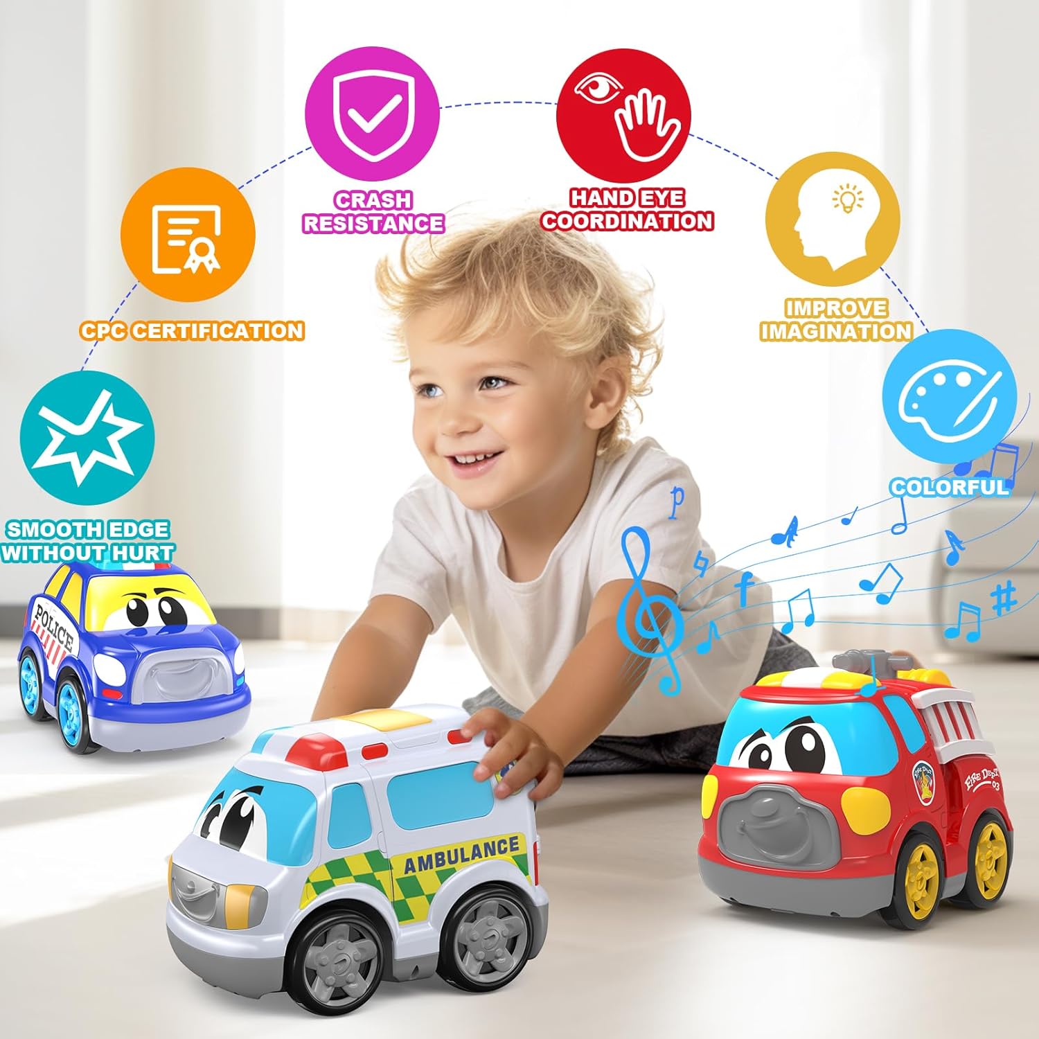 JOLLY FUN Auto a control remoto para niños de 4 a 7 años, autos RC y tracción en las 4 ruedas con luces y música, juguetes de coche de acrobacias