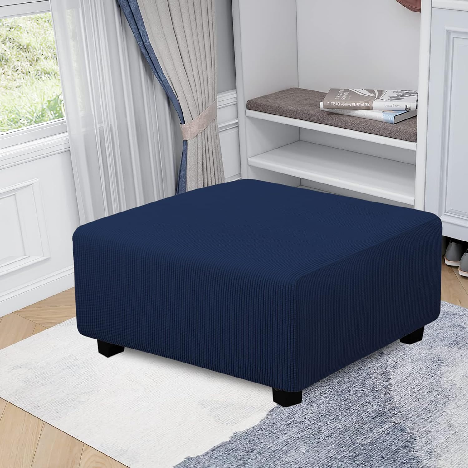 Easy-Going Funda otomana cuadrada elástica de 40 x 40 x 15 pulgadas, protector de muebles, funda rectangular suave con parte inferior elástica,