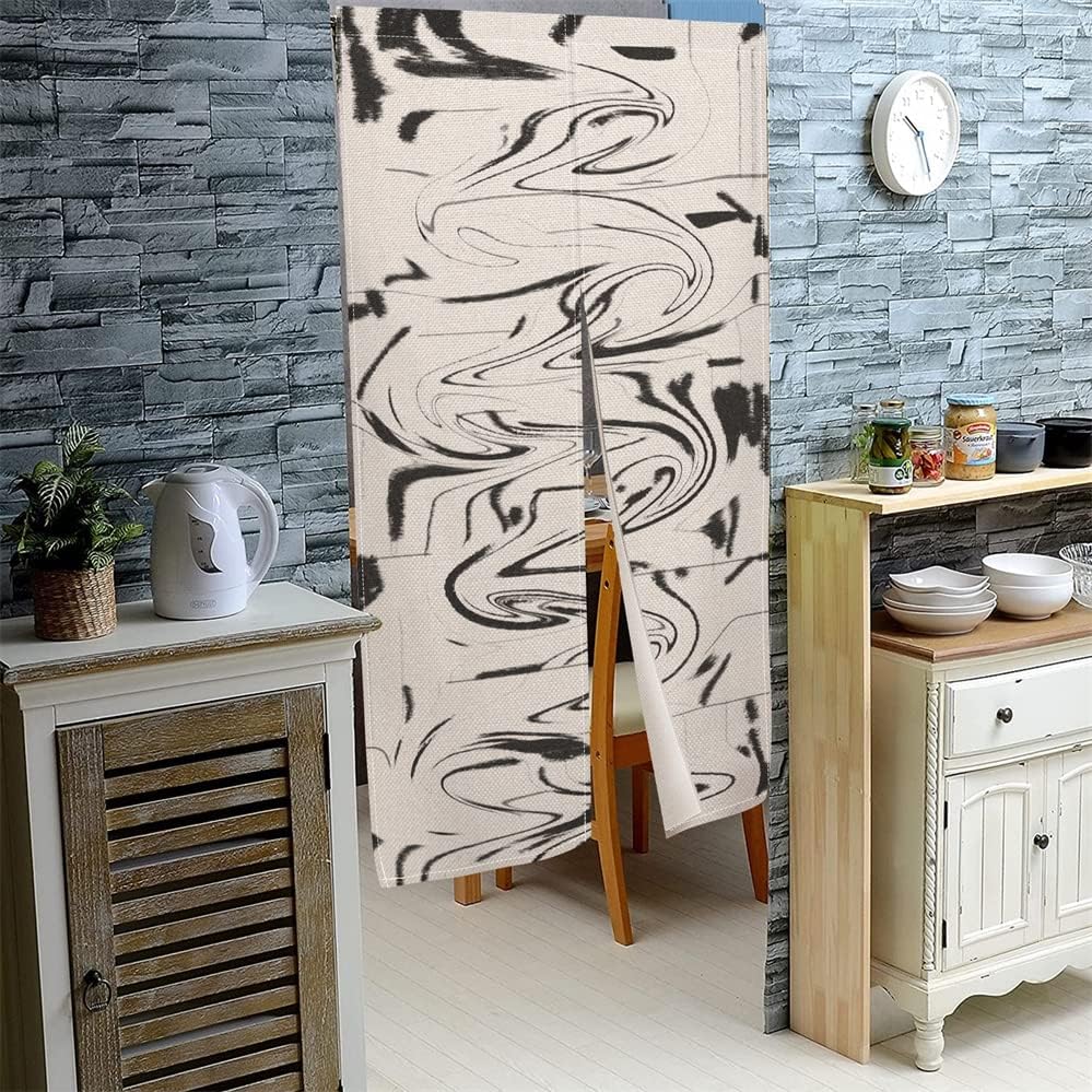 Leowefowa Noren – Cortina de puerta de estilo japonés, pintura abstracta de muiré, cortina de puerta, tratamiento de ventana, panel de tapiz para