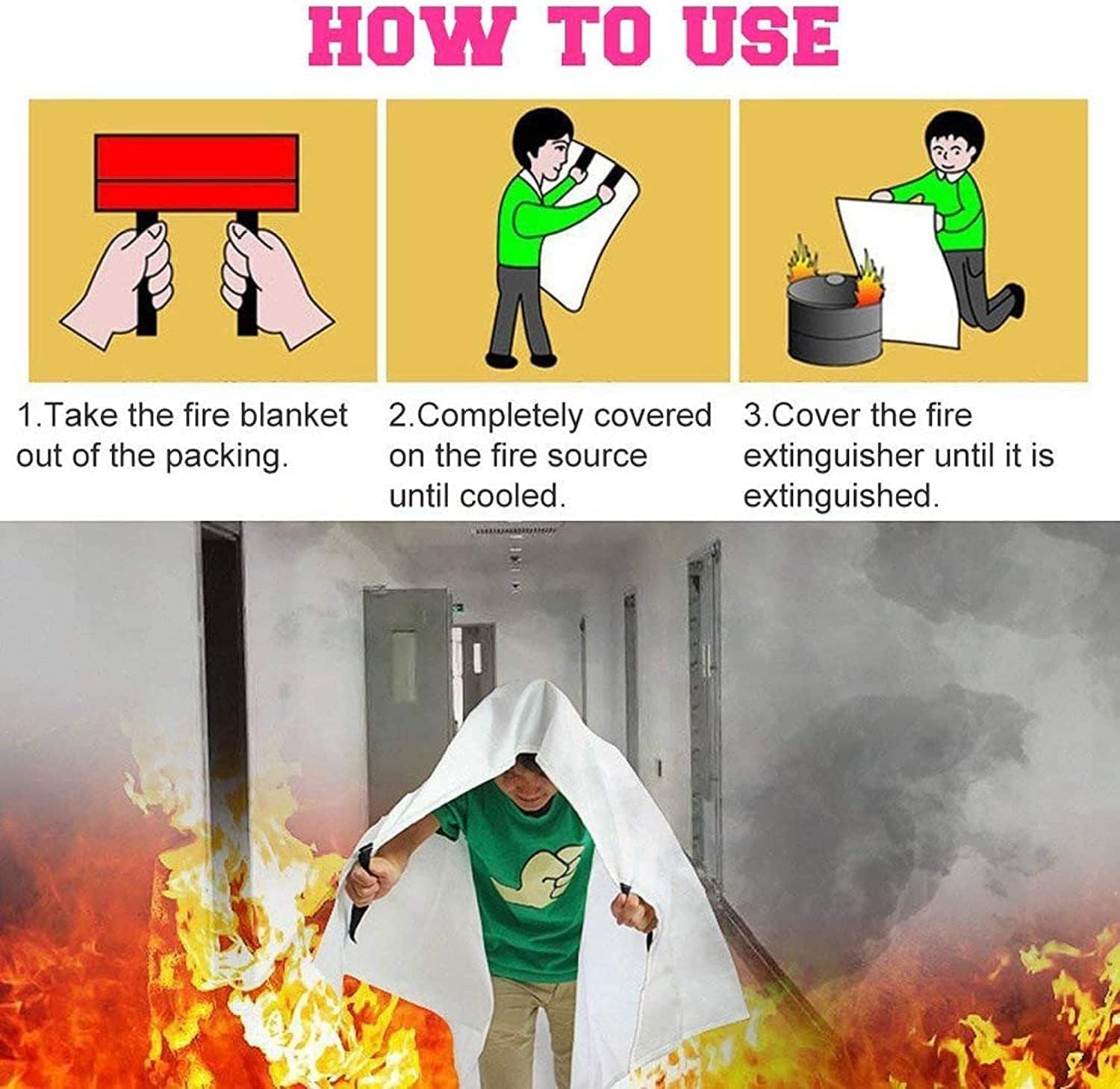 Tonyko – Cobija de fibra de vidrio para incendios para supervivencia de emergencia, protección que retarda el fuego y aislamiento de calor con