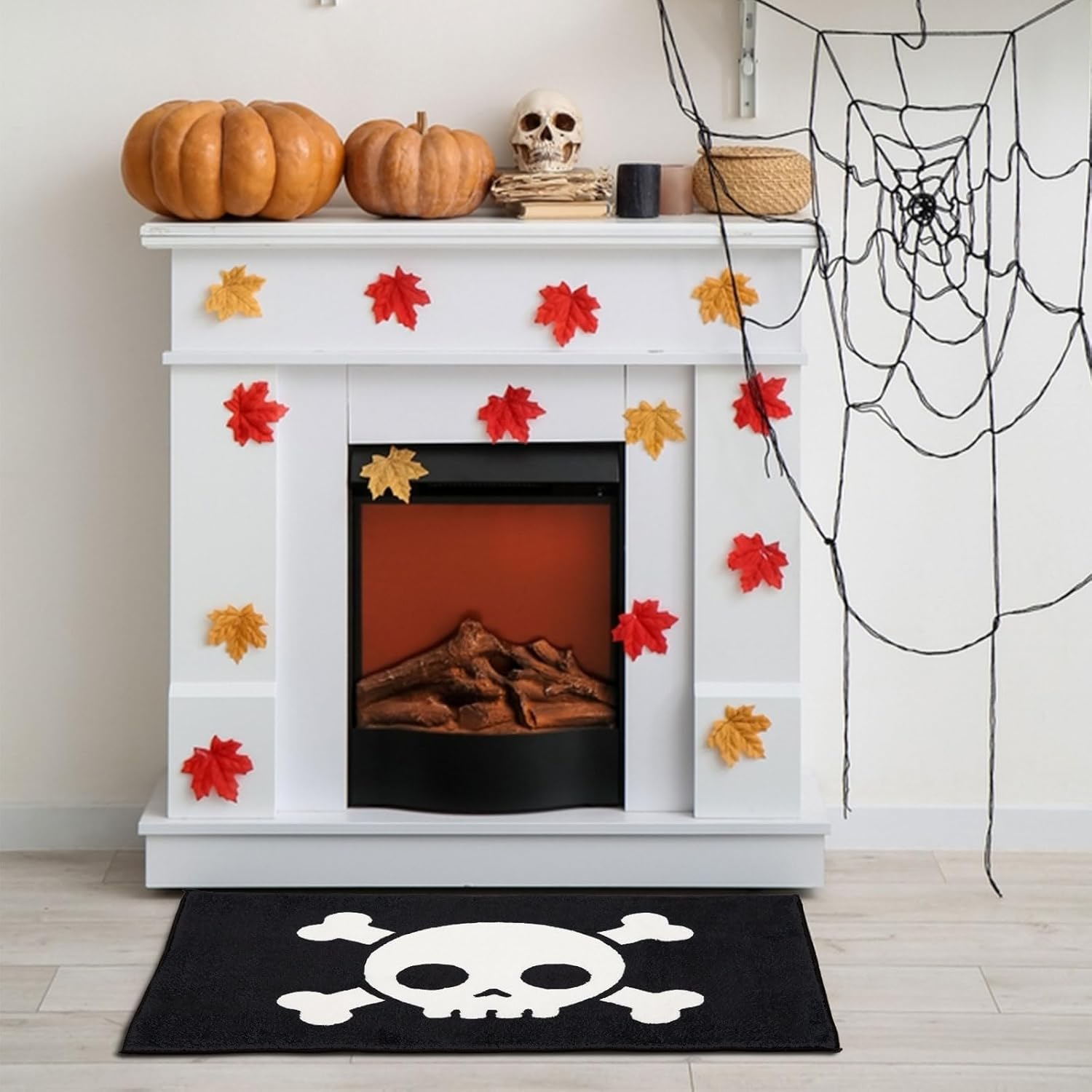Tapete de baño rectangular de calavera de Halloween, tapete de baño gótico de calavera, antideslizante, lavable, tapete de bienvenida para