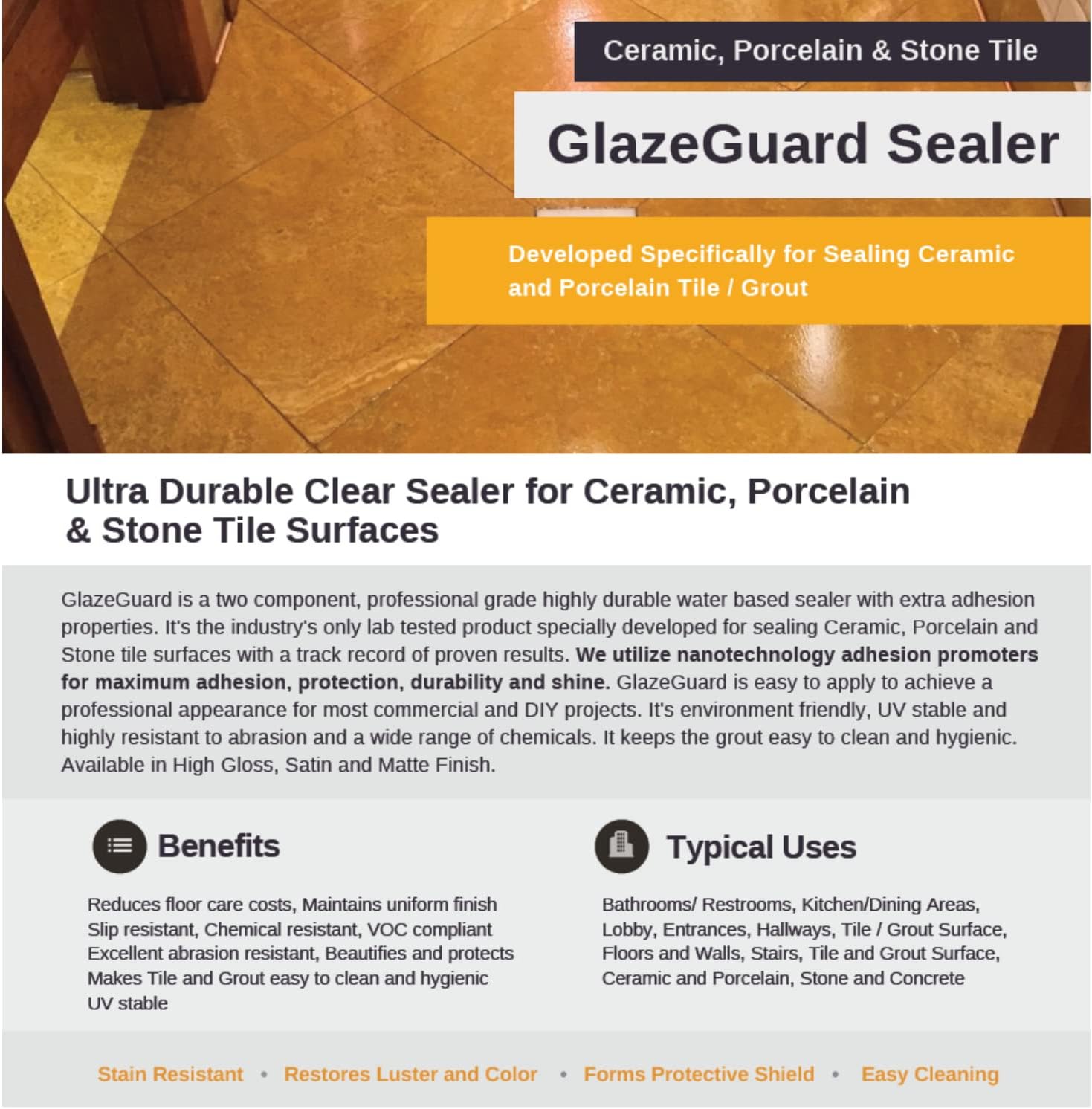 GlazeGuard – Azulejo de cerámica y porcelana brillante (muestra), sellador de lechada, alto brillo, acabado de aspecto húmedo (kit de muestra de 4