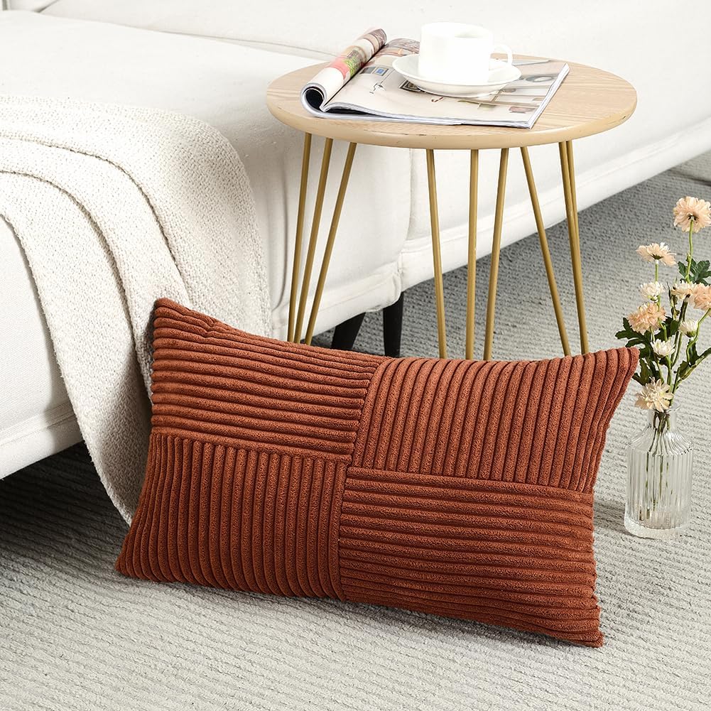 Fancy Homi Fundas de almohada decorativas lumbares de color óxido de 12 x 20 pulgadas para sofá y cama, decoración rústica de estilo bohemio para el