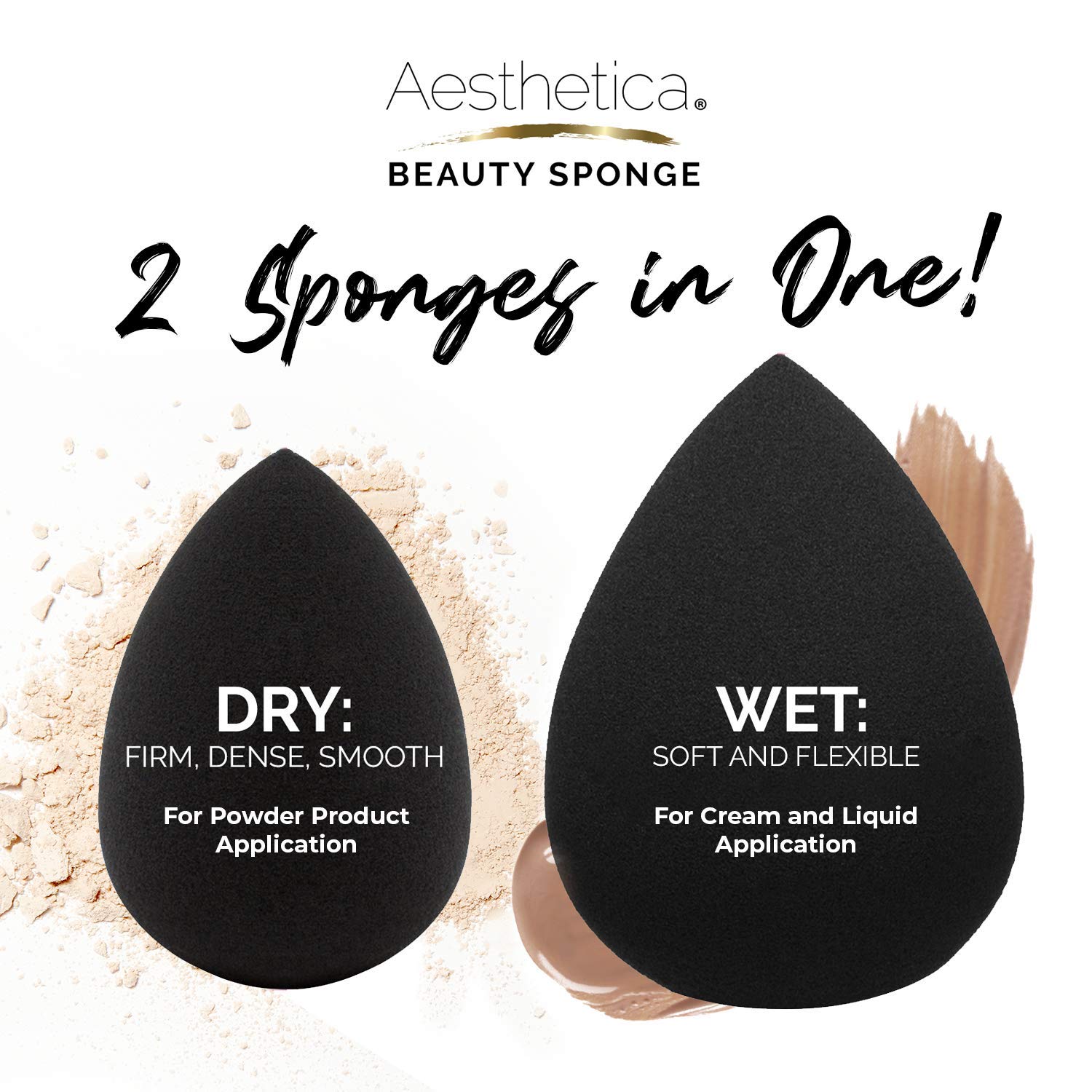 Aesthetica Cosmetics Beauty Sponge Blender – Licuadora de esponja de maquillaje sin látex y vegana, para aplicación en polvo, crema o líquido