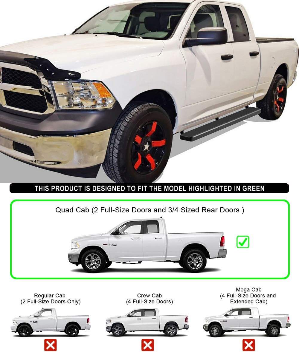 APS Estribos de acero inoxidable negros de 6 pulgadas compatibles con Dodge Ram 1500 Quad Cab 09-18