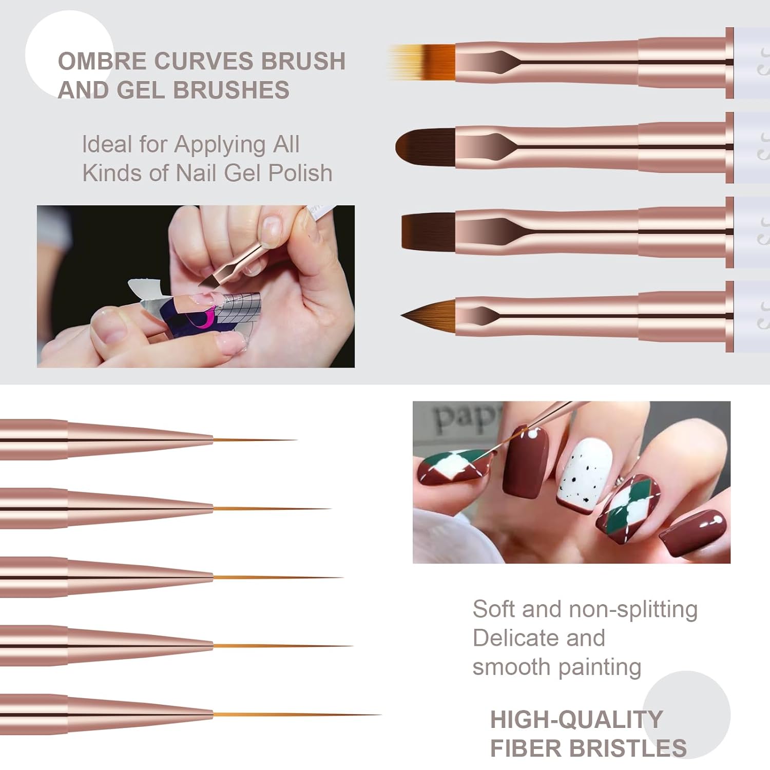 Juego de 9 pinceles para arte de uñas, 9 piezas de pincel acrílico de doble punta para uñas de esmalte de gel, herramientas de diseño de uñas para