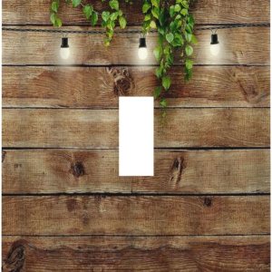 Tablero de madera vintage rústico con hojas verdes, cubierta de interruptor de luz de palanca individual, tablones de madera de granja, puerta de Tablero de madera vintage rústico con hojas verdes, cubierta de interruptor de luz de palanca individual, tablones de madera de granja, puerta de