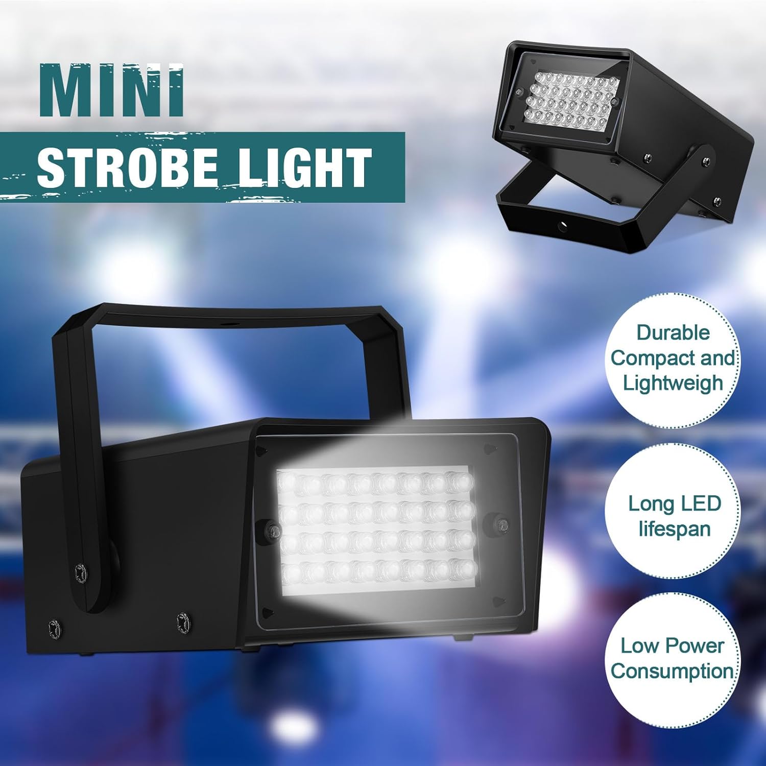 Treela Paquete de 4 luces estroboscópicas para fiesta, luz LED estroboscópica intermitente, mini luces de fiesta, control de velocidad de flash