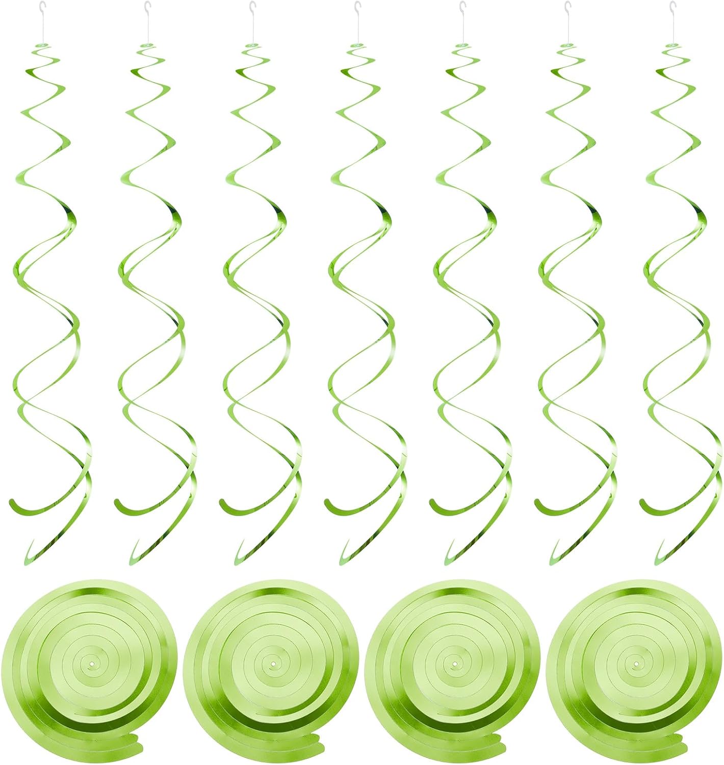 MECCANIXITY 18 espirales colgantes de color verde claro para fiestas, decoración colgante de doble tira de papel de aluminio de 27.6 pulgadas,