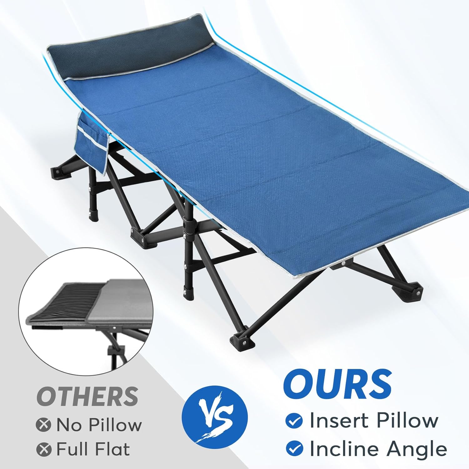 Slendor Catre de campamento plegable XXL para adultos, 79 pulgadas de largo x 32 pulgadas de ancho x 19 pulgadas de alto, catre de campamento de