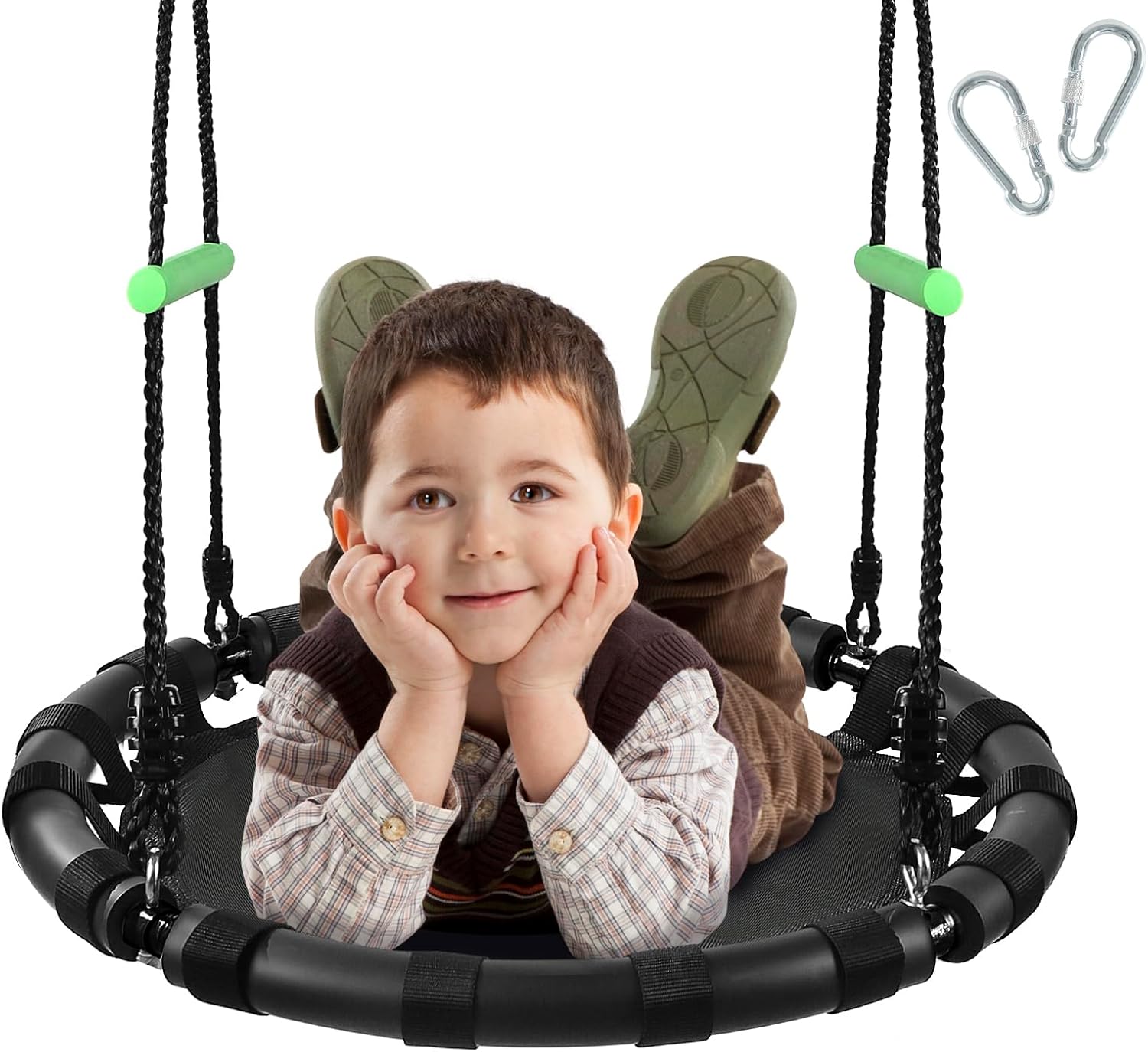 ZBZBML Columpio de árbol con alfombrilla de polipropileno para niños y adultos, duradero, seguro y fácil de instalar, columpio negro para platillo