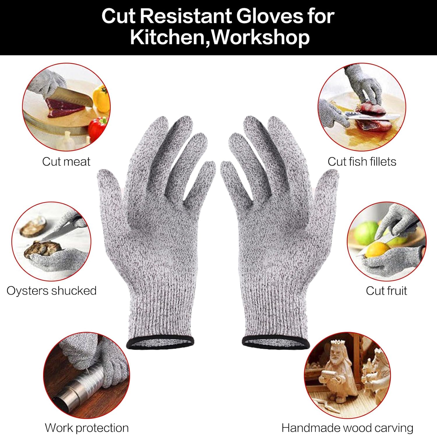 mearens Guantes resistentes a cortes, guantes de seguridad de grado alimenticio, guantes de cocina anti cortes para cortes, guantes de trabajo de
