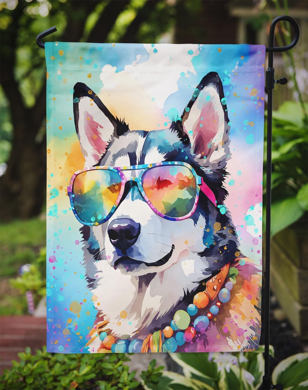 Caroline’s Treasures DAC2563GF Siberian Husky Hippie Dawg Garden Flag Mailbox Flag Decorative Yard Flag Banner Outside Patio Artwork Yard Flower