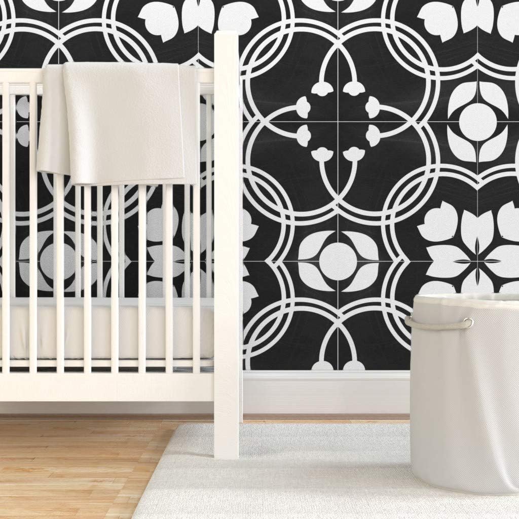 Spoonflower Muestras de papel tapiz para despegar y pegar, azulejos modernos de granja tradicionales, azulejos españoles tradicionales negros y