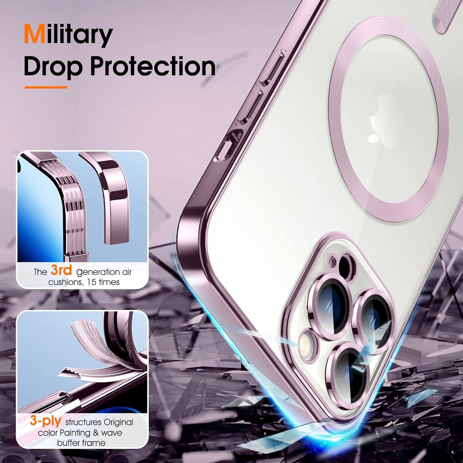 LYZAILHB Funda para iPhone 15 Pro Max compatible con MagSafe Funda completa de protección de lente de cámara transparente para mujeres y hombres,