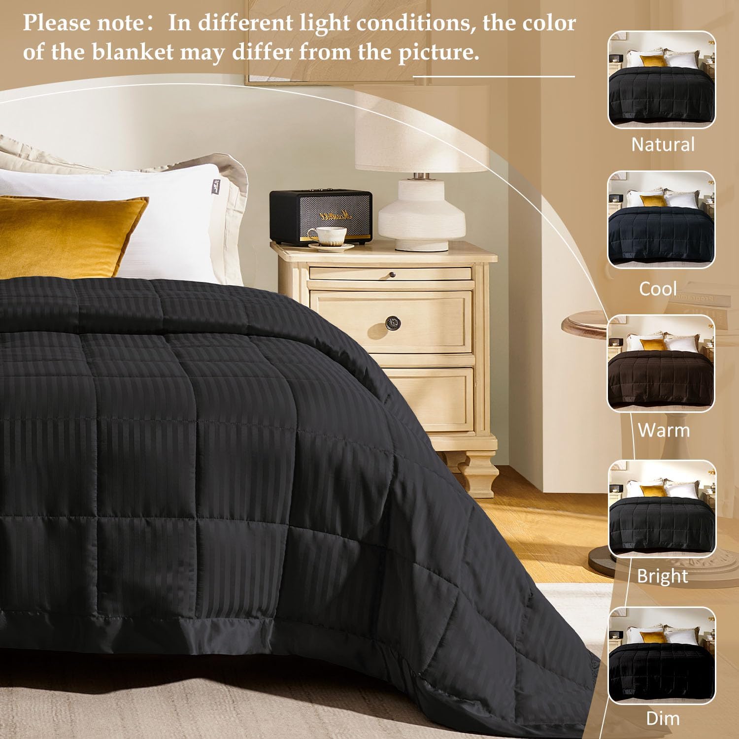 downluxe – Manta con ribete de satén, ligera, con relleno alternativo, para todas las estaciones, lavable a máquina, tamaño individual (color negro,