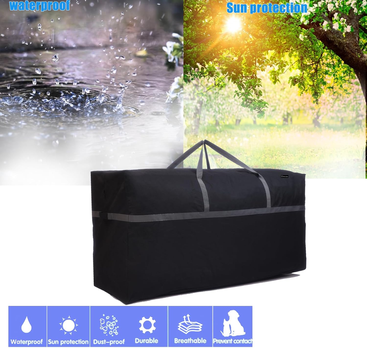 Bolsa organizadora de muebles de patio 600D resistente al agua y al polvo, 62 pulgadas de largo x 22 pulgadas de ancho x 30 pulgadas de alto para