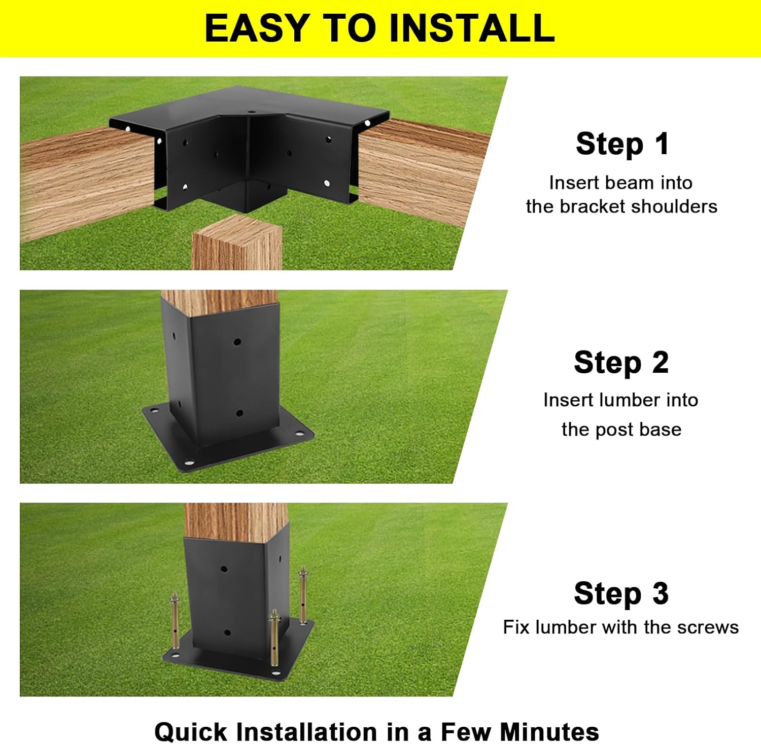 Juego de soportes para cenador de pérgola 4×4 Yzzwer – Soporte de esquina de ángulo recto para pérgola de 3 vías para vigas de madera (3.5 x 3.5