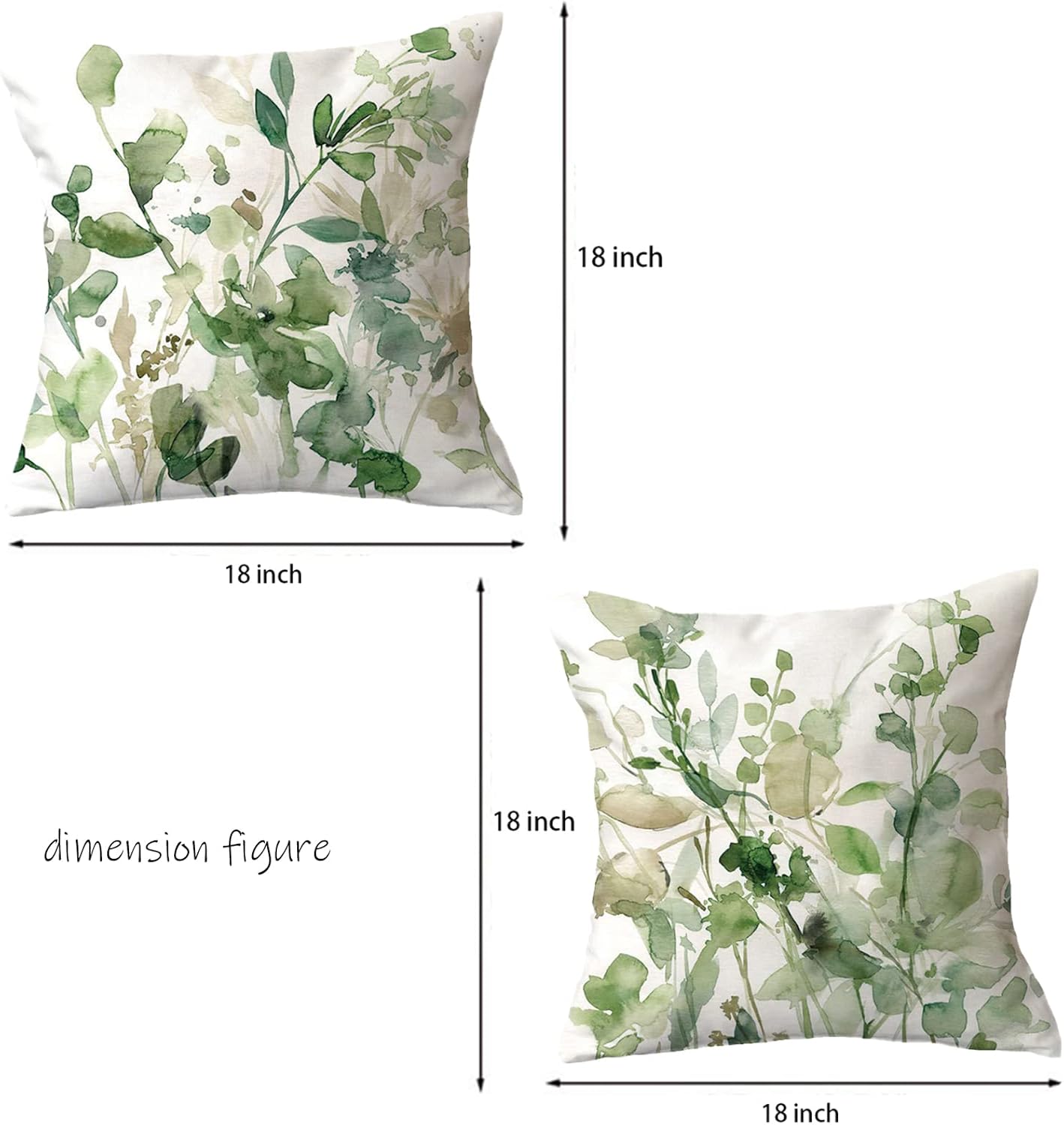 ANIDL Juego de 2 almohadas cuadradas con estampado de plantas abstractas de hojas florales en acuarela, decoración de arte moderno, funda de cojín
