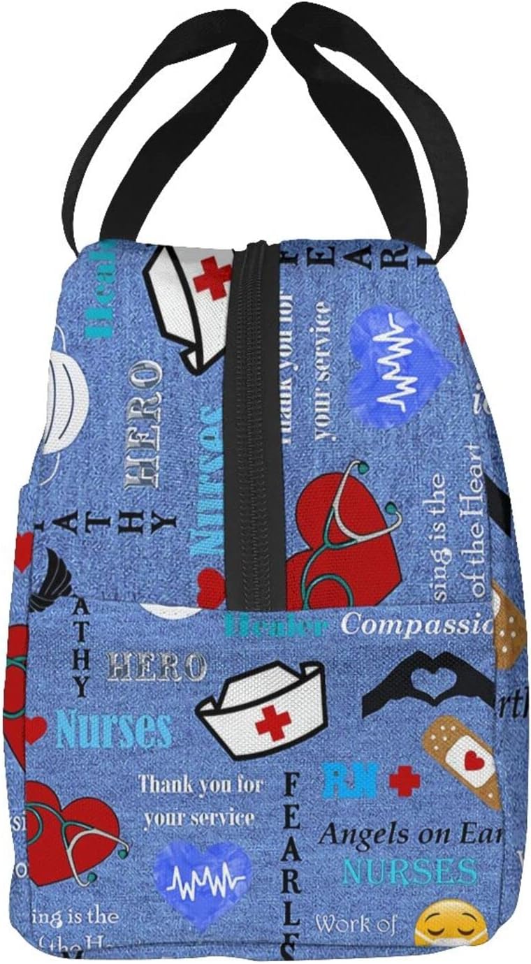 Bolsa de almuerzo con temática de enfermera para mujer, bolsa de mano aislada, reutilizable, hielera para el trabajo, picnic, viajes, talla única