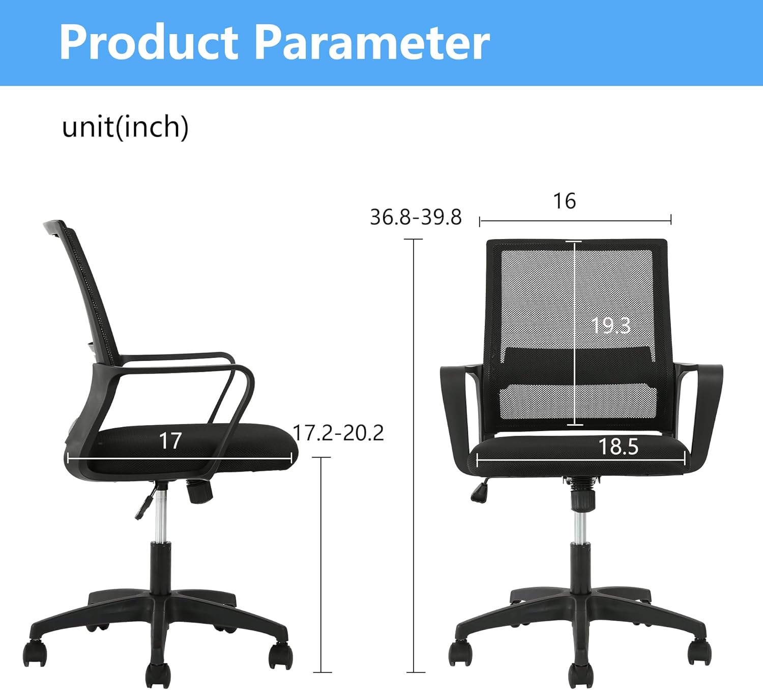 PayLessHere Silla de oficina para computadora, silla ergonómica de malla, respaldo medio, silla giratoria para oficina en casa, silla de escritorio