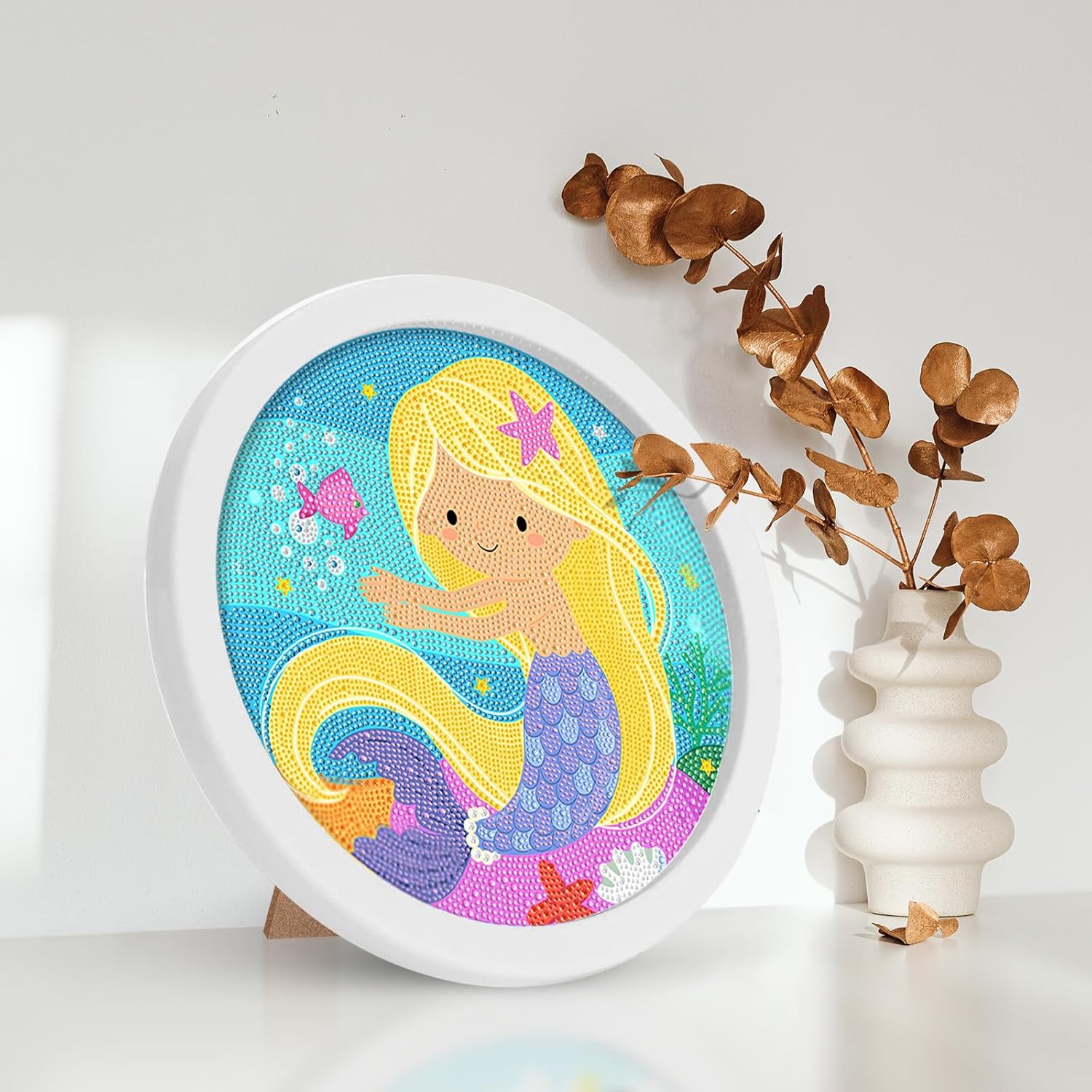 ACSAUMMY Kits de pintura de diamantes 5D para niños con marco de madera, arte y manualidades de diamantes de sirena para niños de 6 a 8 a 10 a 12