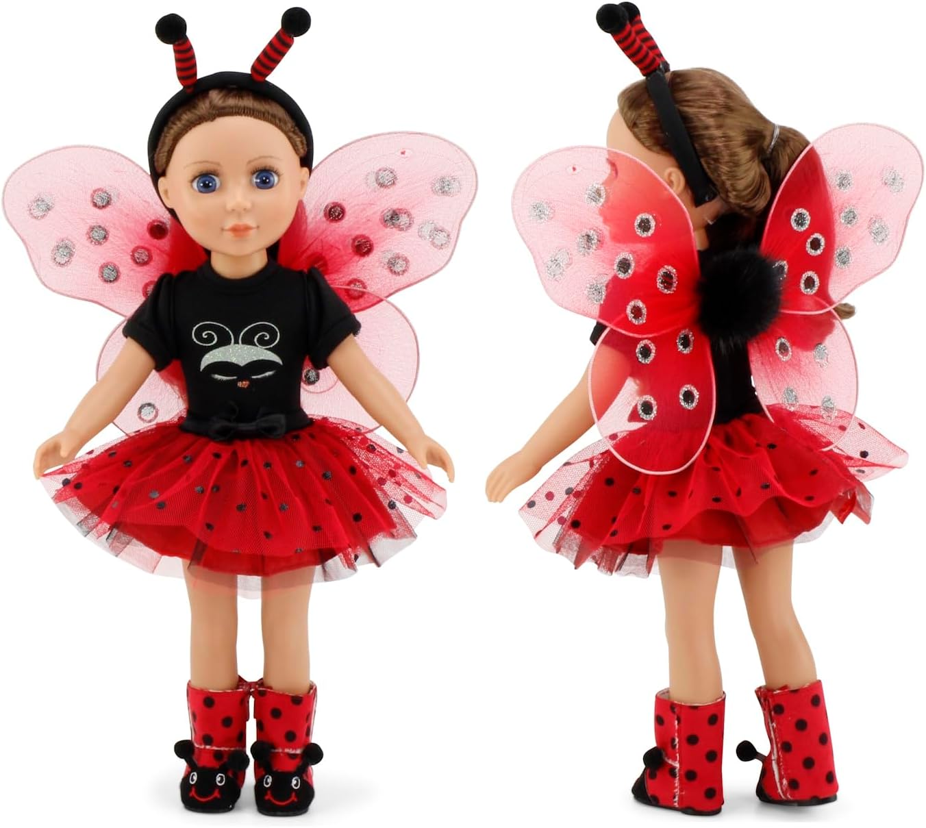 Emily Rose Ropa de muñeca de 14 pulgadas  Magical Lady Bug 5 piezas 14.5 pulgadas muñeca disfraz de Halloween traje con alas extraíbles, diadema de