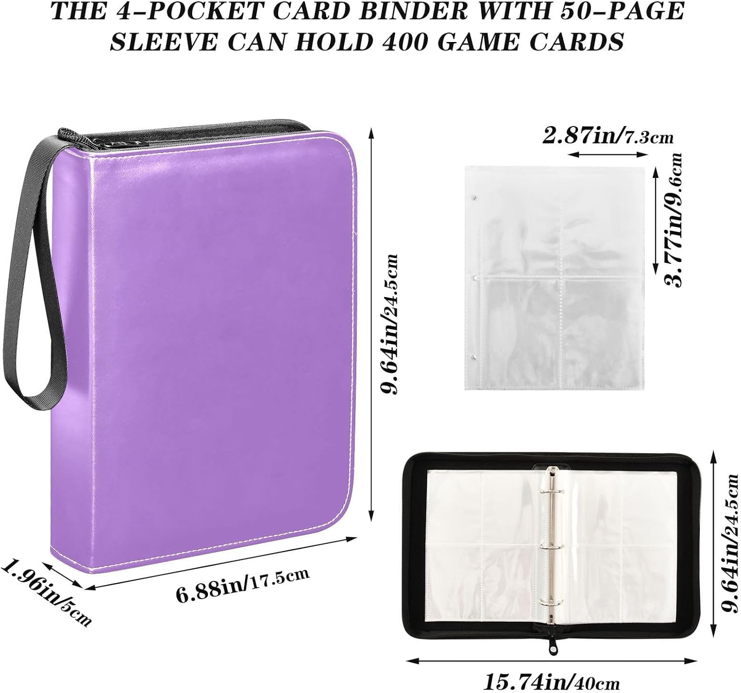 Carpeta de tarjetas de fútbol lavanda con mangas, fundas para tarjetas con 400 ranuras, ideal para varias tarjetas de juego