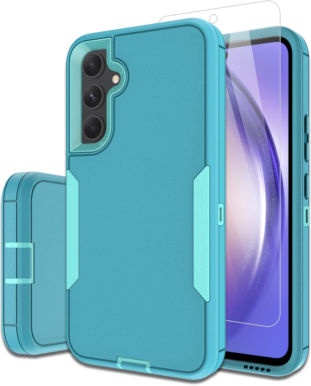Dahkoiz Funda para Samsung Galaxy S23-FE y protector de pantalla de vidrio, cubierta de puerto a prueba de polvo, cubierta de goma de silicona de