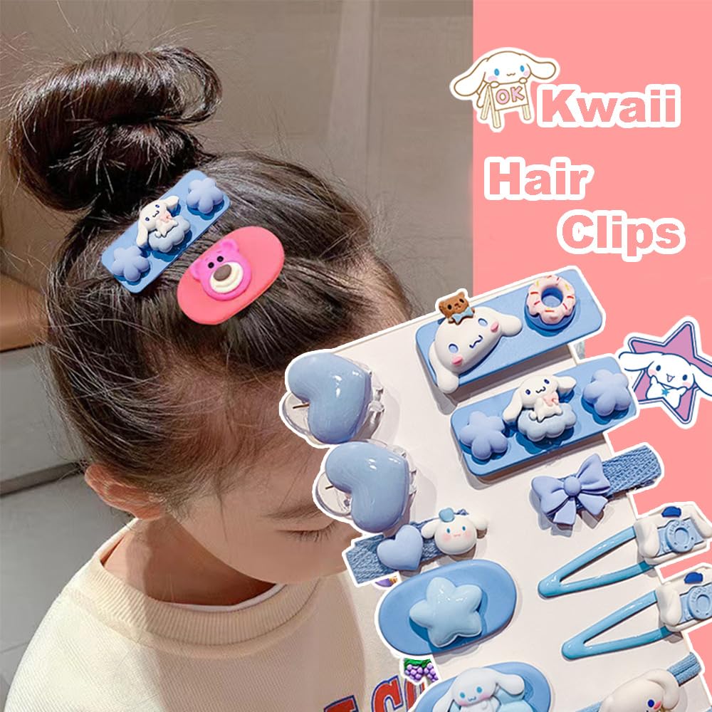 12 pinzas para el cabello Kawaii para niñas, accesorios para el cabello de dibujos animados, cosas lindas para regalos para adolescentes (perro azul)
