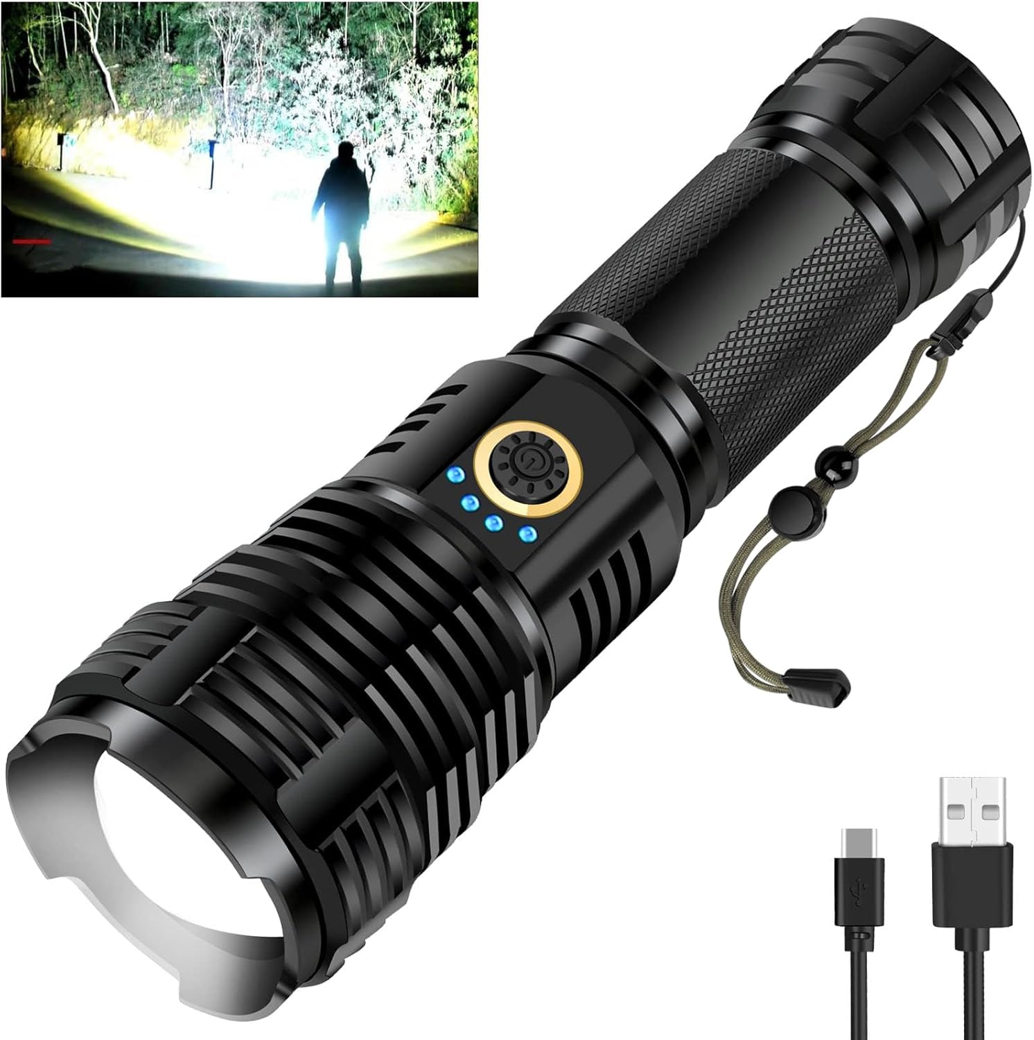 MAOKE BOLE Linternas de alto lúmenes, linterna LED recargable súper brillante 40000 lúmenes XHP70.2, linternas tácticas de alta potencia, potente